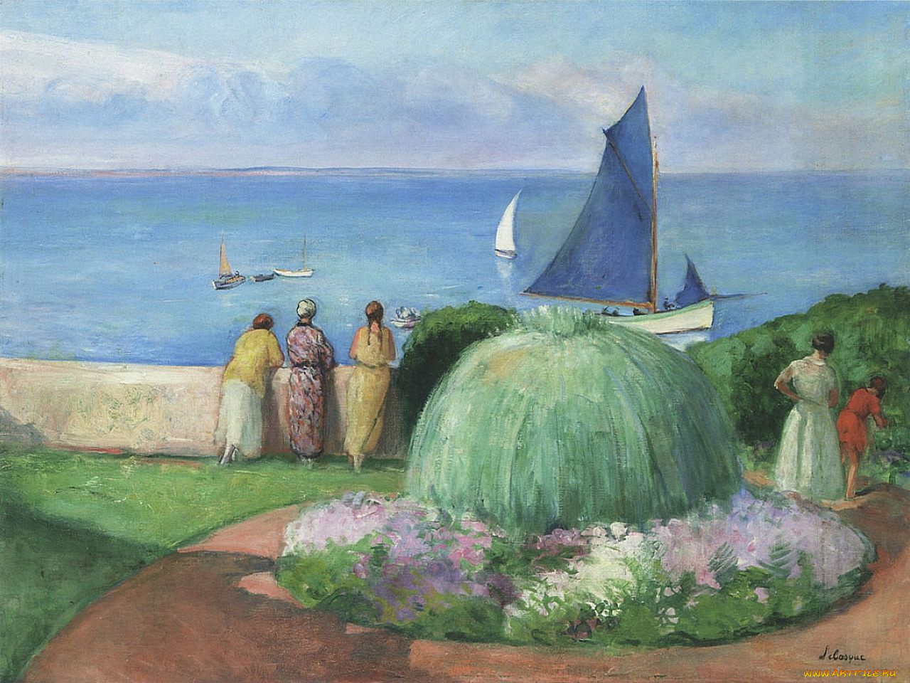 the, blue, sail, at, prefailles, рисованные, henri, lebasque