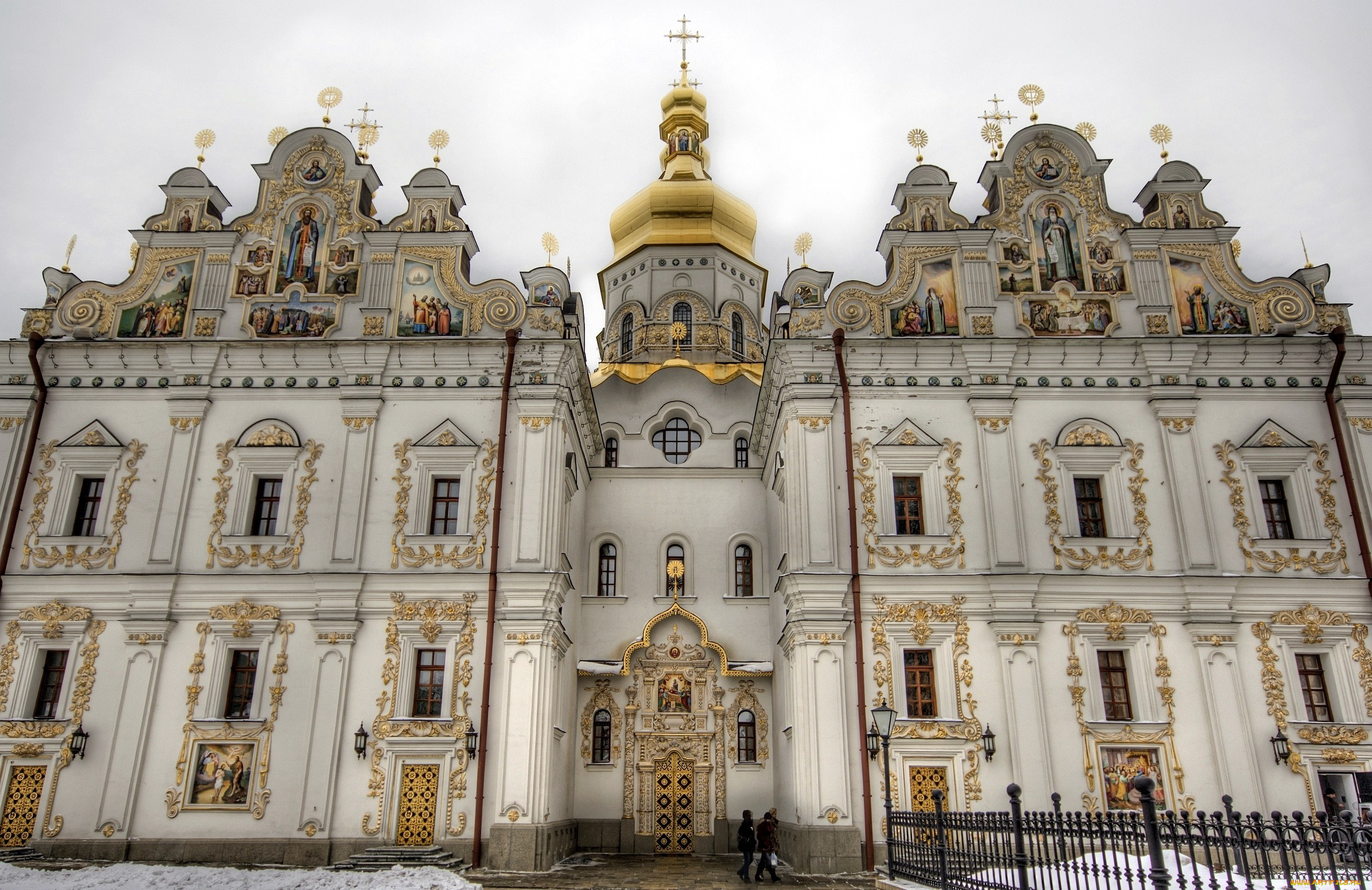 успенский, собор, киево, печерской, лавры, города, киев, украина, купола, иконы, белый, большой