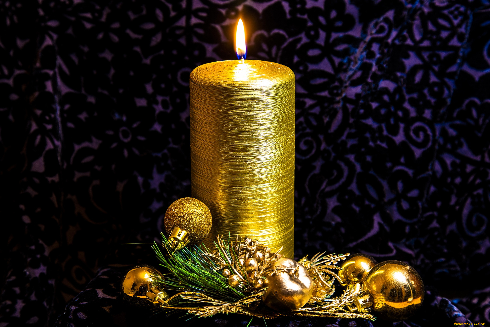 праздничные, новогодние, свечи, декор, пламя, золотой