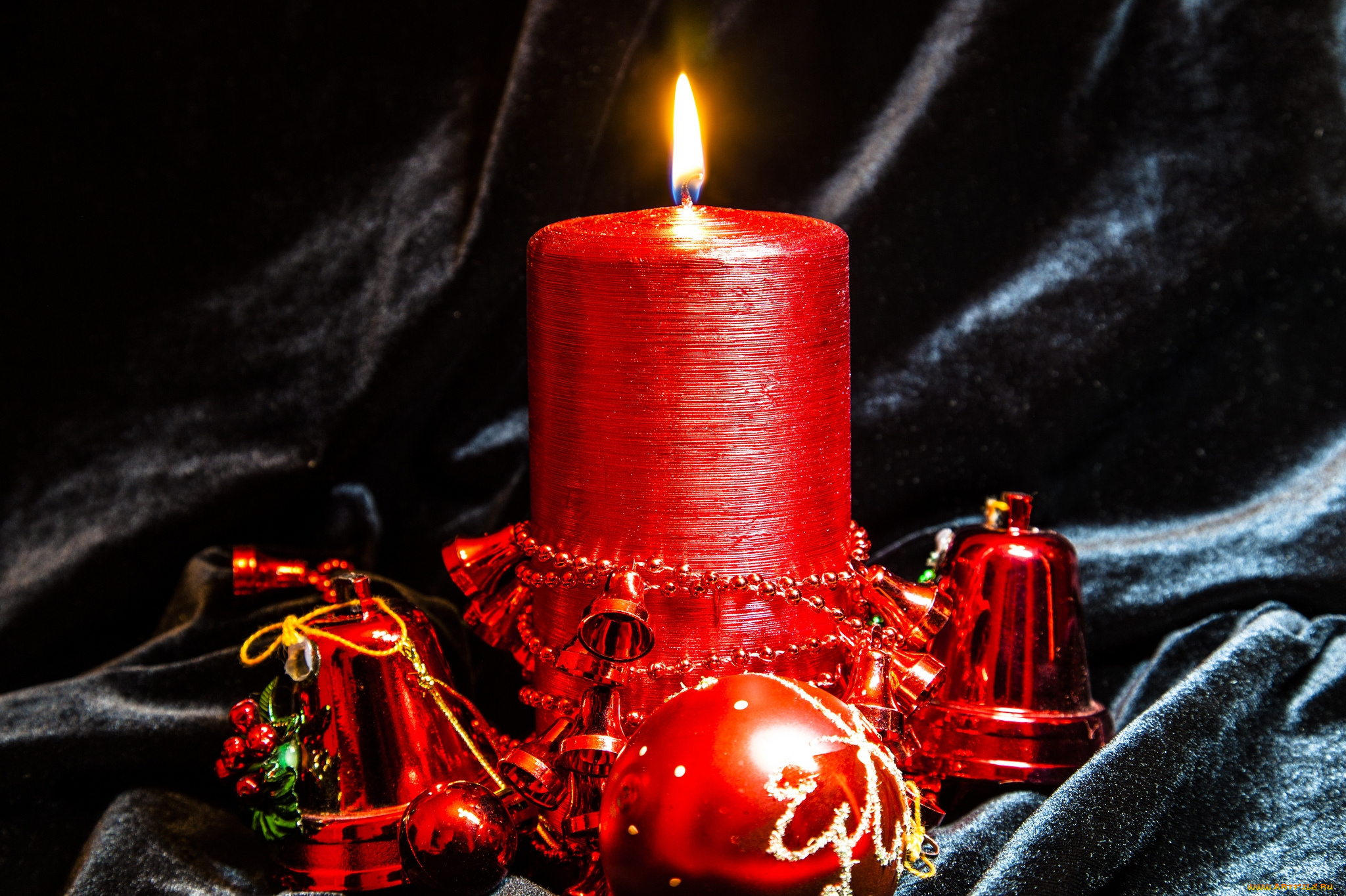 праздничные, новогодние, свечи, декор, пламя, красный