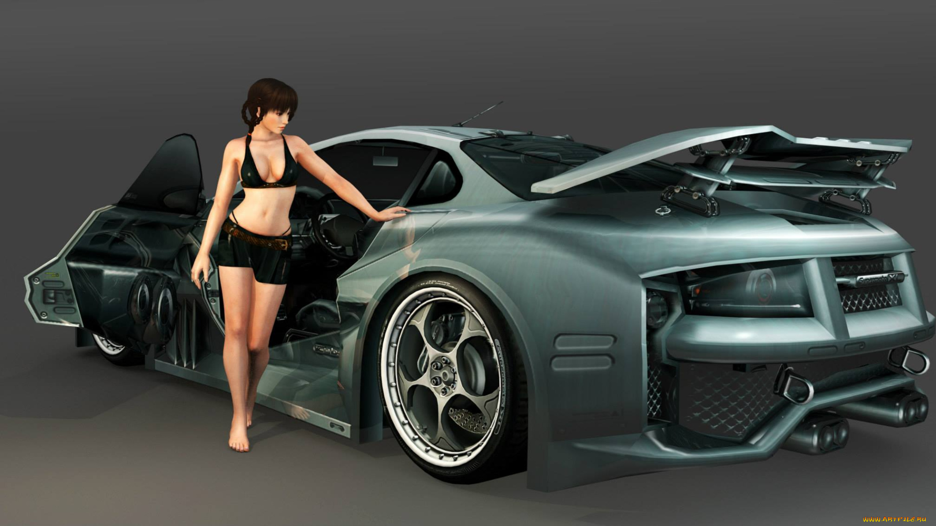 автомобили, 3d, car&girl, взгляд, девушка, автомобиль, фон