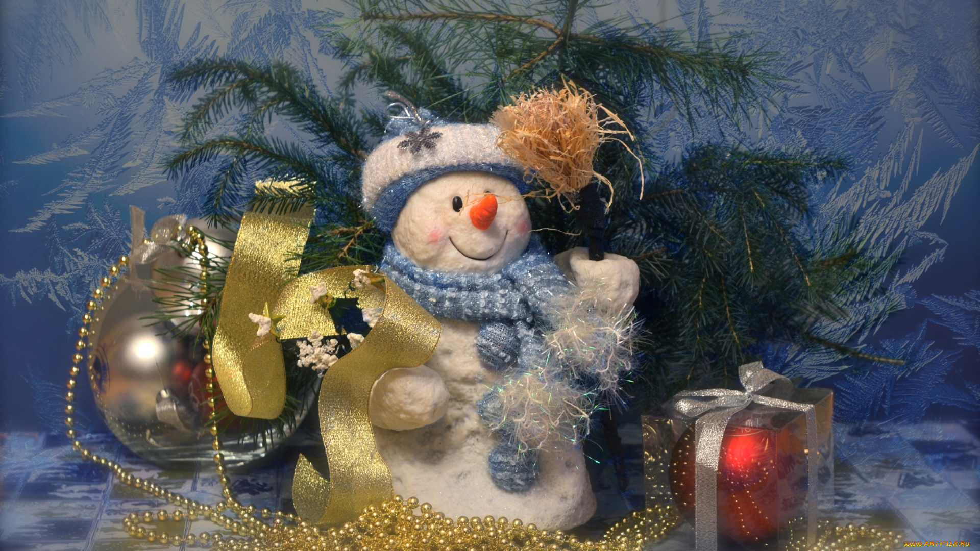 праздничные, снеговики, ель, игрушки, узор, мороз, снеговик