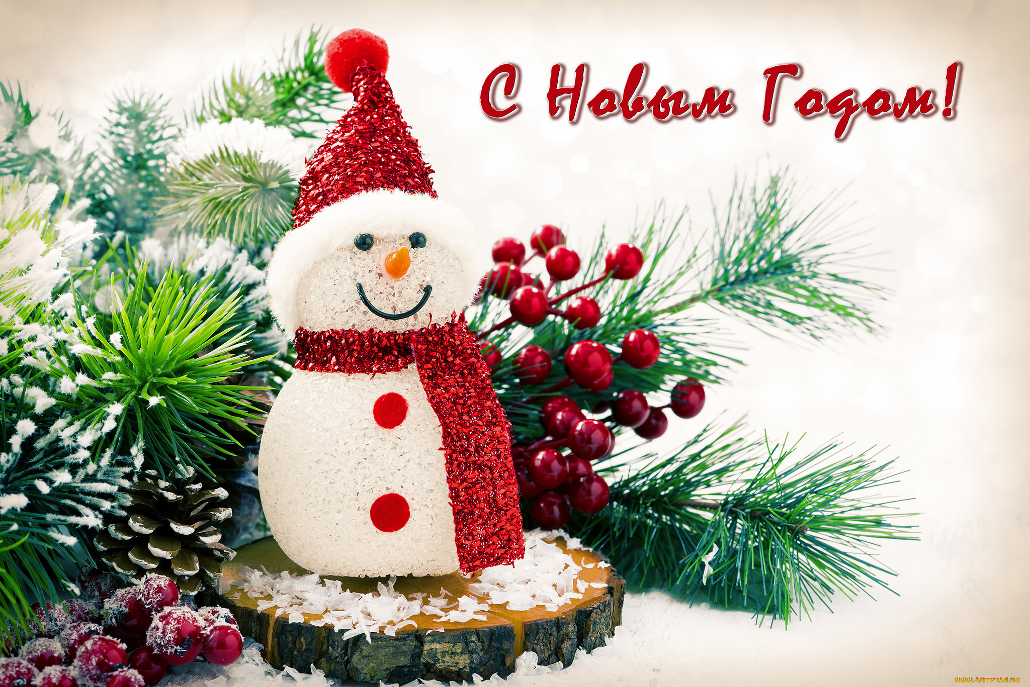праздничные, снеговики, шапка, ягоды, шишка, сосна, праздник, снеговик, шарф