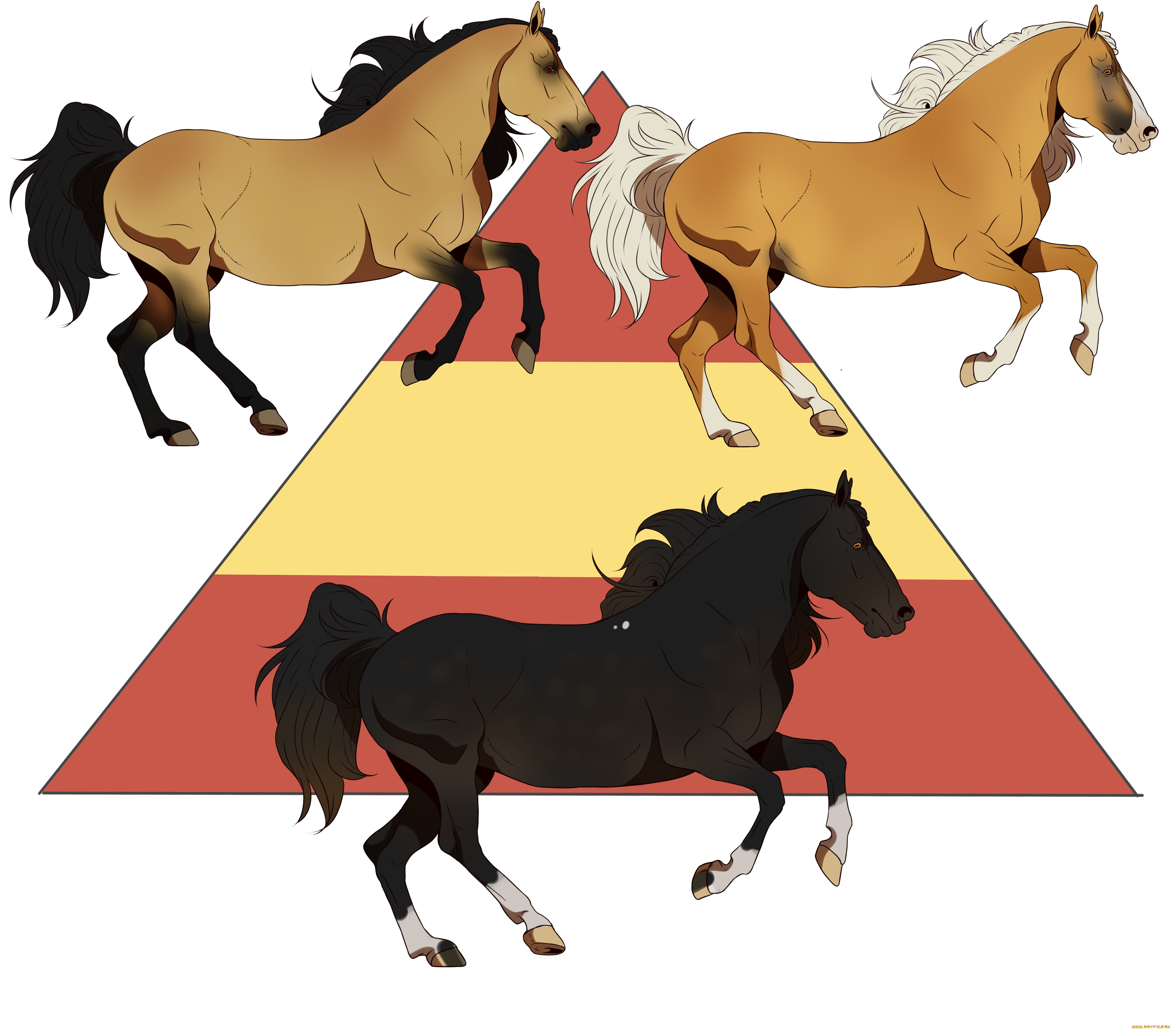 рисованное, животные, , лошади, лошади, фон