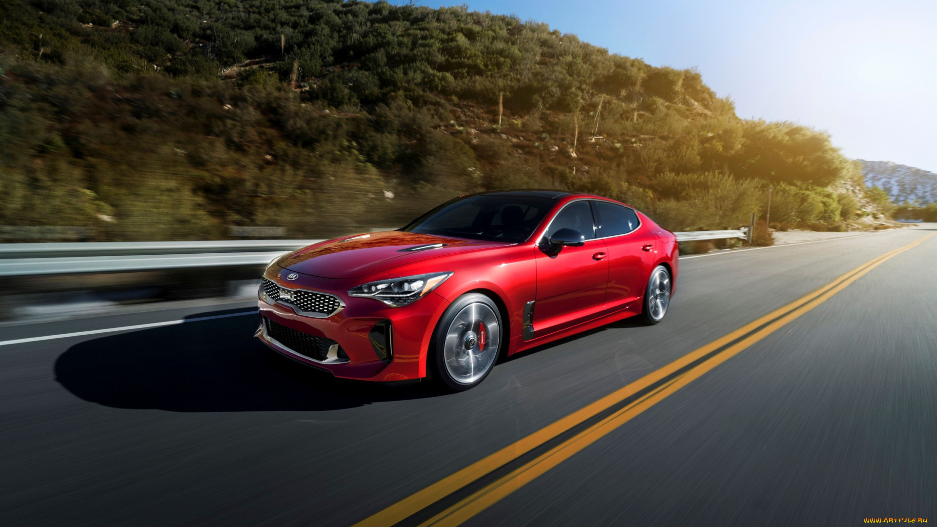 2018, kia, stinger, автомобили, kia, седан, stinger, шоссе, 2018, красный