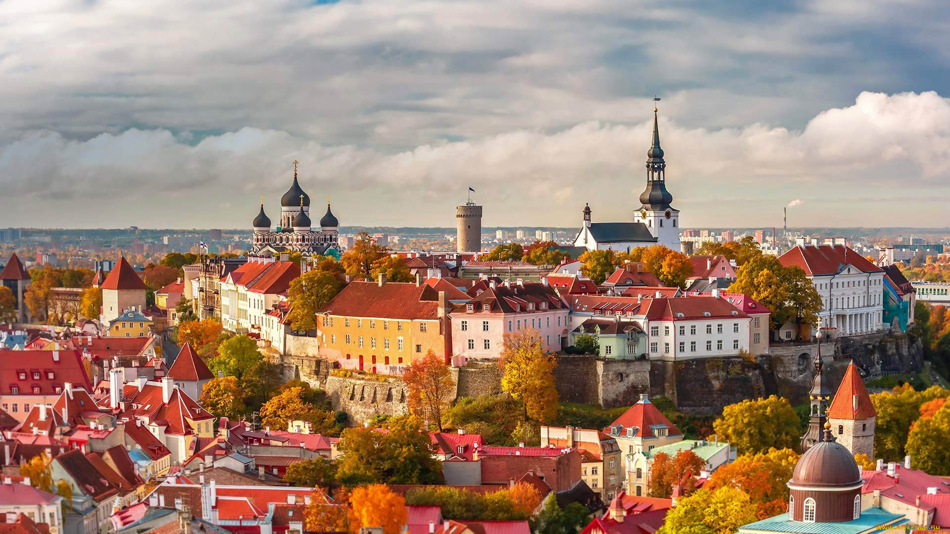 города, таллин, , эстония, город, городской, вид, панорама, таллин, красочный, дальний, башня, яркий, идиллический