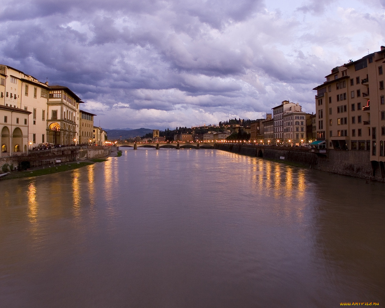 города, огни, ночного, florence, italy