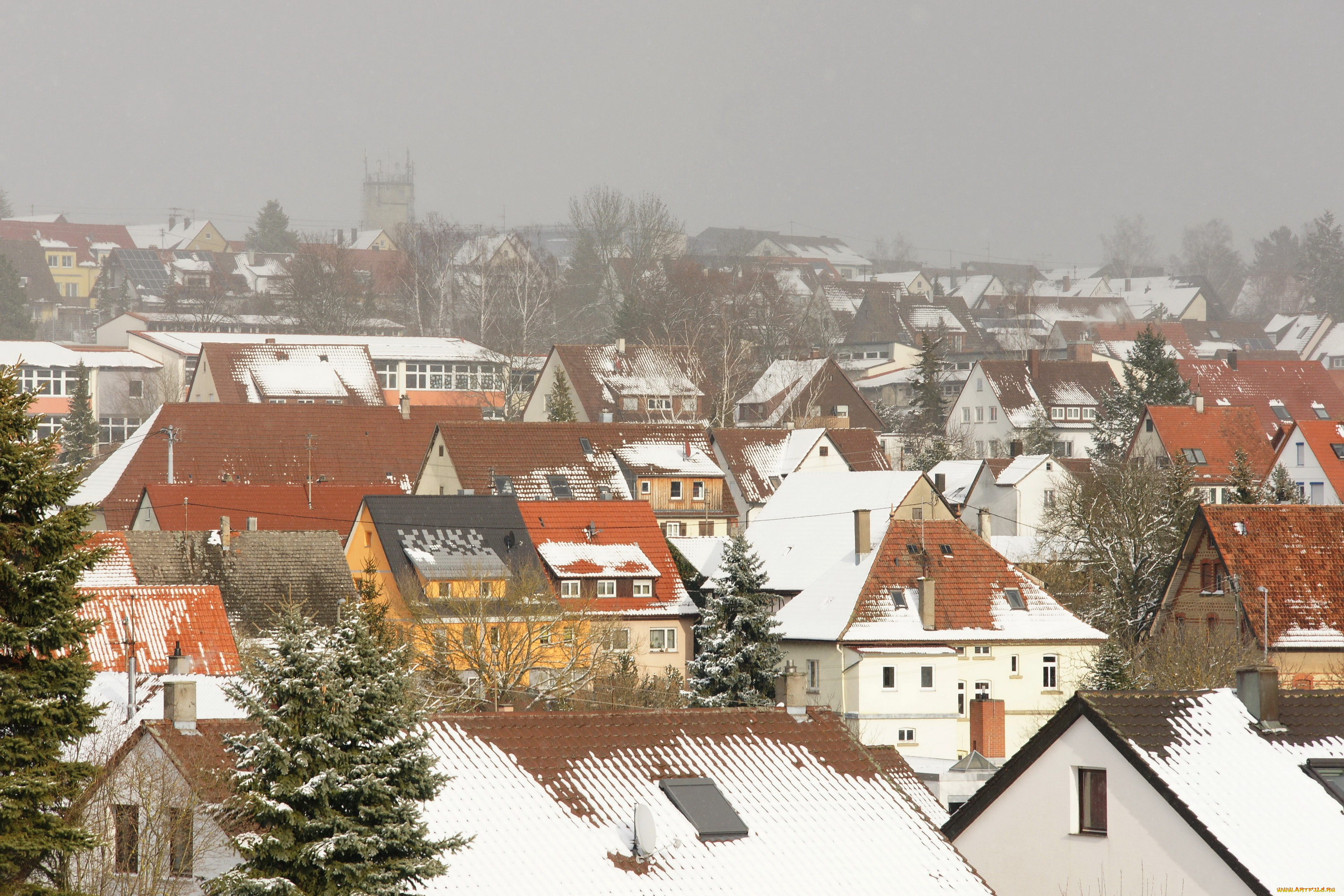 renningen, германия, города, -, здания, , дома, снег, зима, дома, renningen, германия