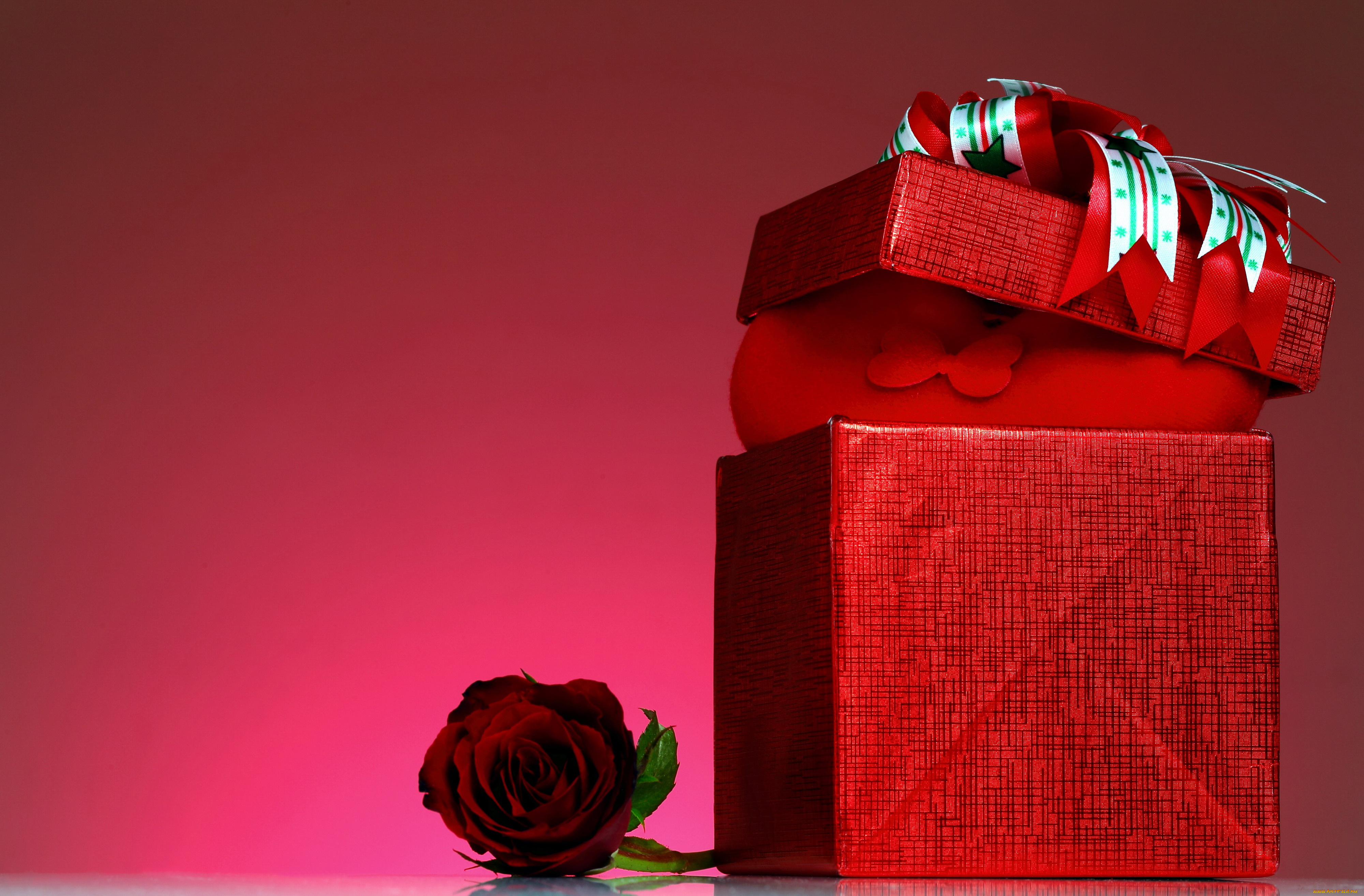 праздничные, подарки, и, коробочки, красный, роза, коробка, подарок