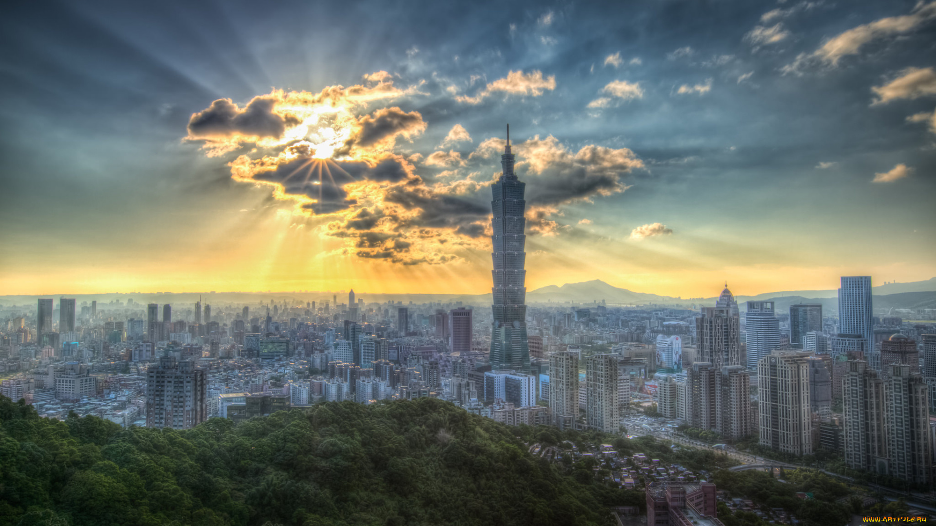 taipei, города, тайбэй, , тайвань, , китай, заря, панорама, город