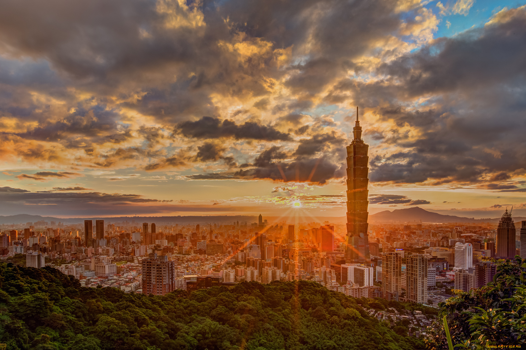 taipei, города, тайбэй, , тайвань, , китай, заря, панорама, город