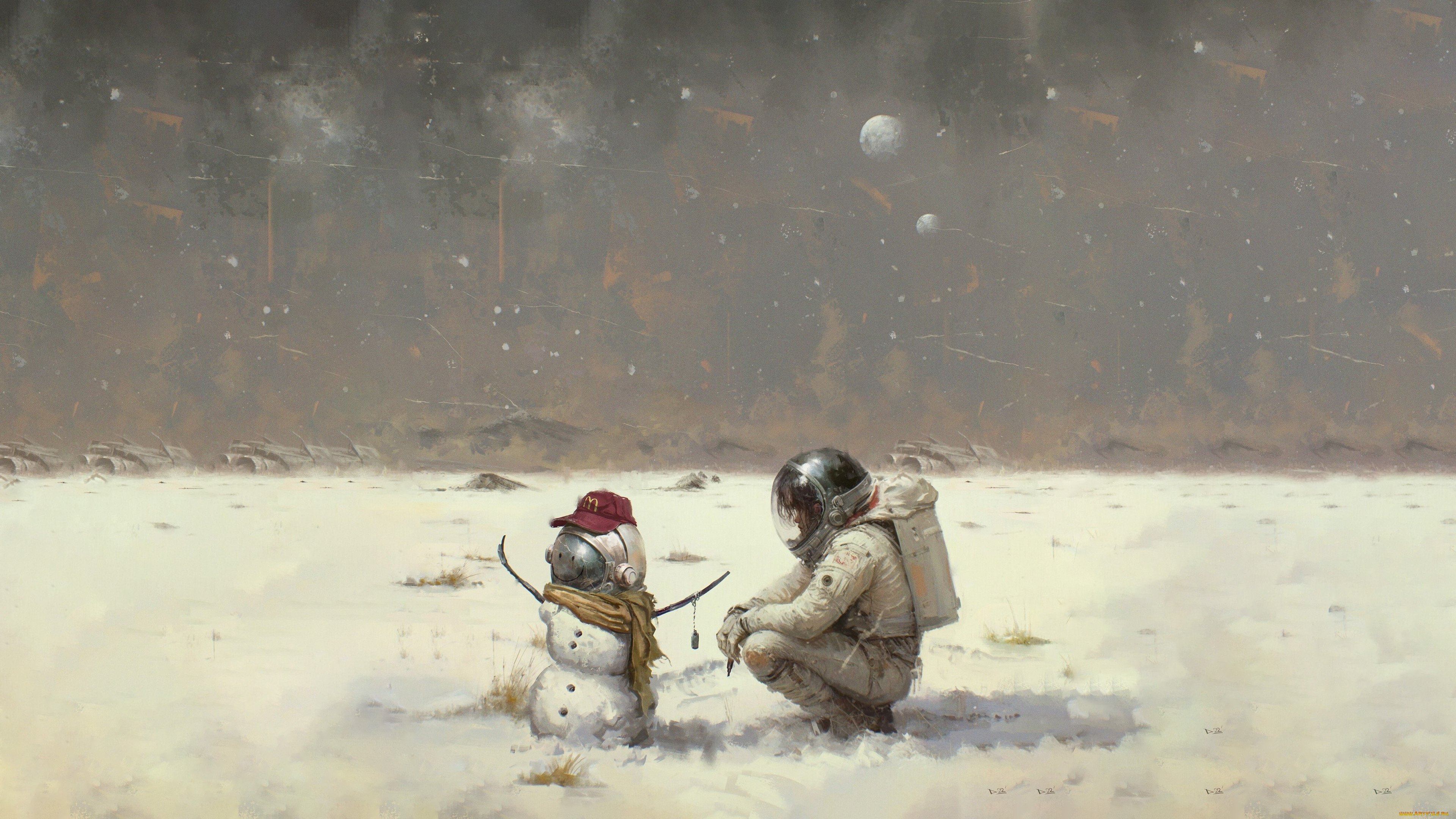 фэнтези, другое, снеговик, космонавт, снег