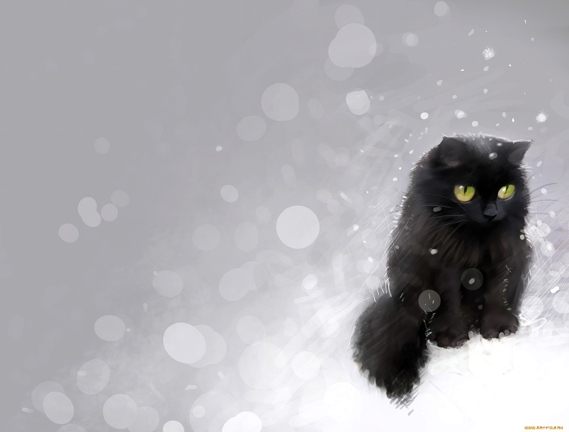 рисованное, животные, , коты, кот, снег