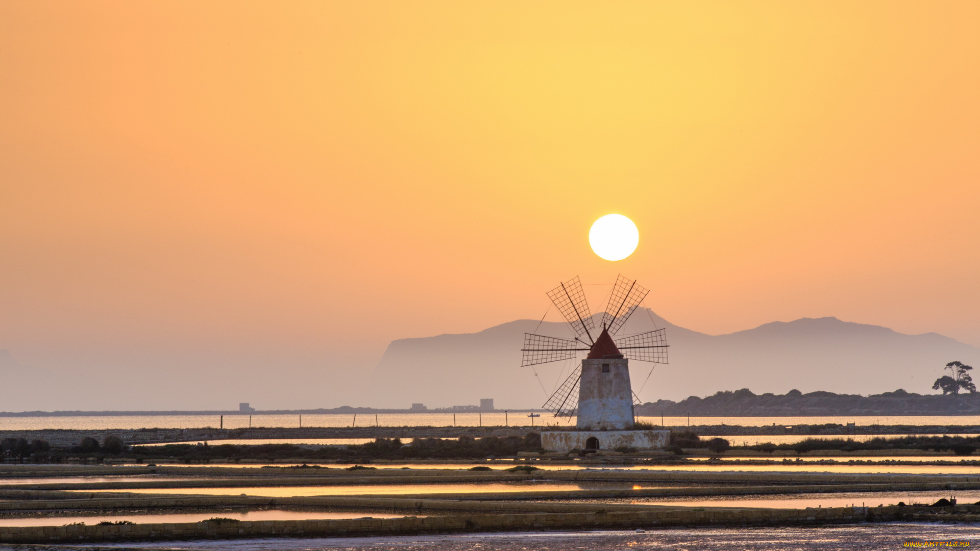 разное, мельницы, мельница, italy, sicily, san, leonardo, закат