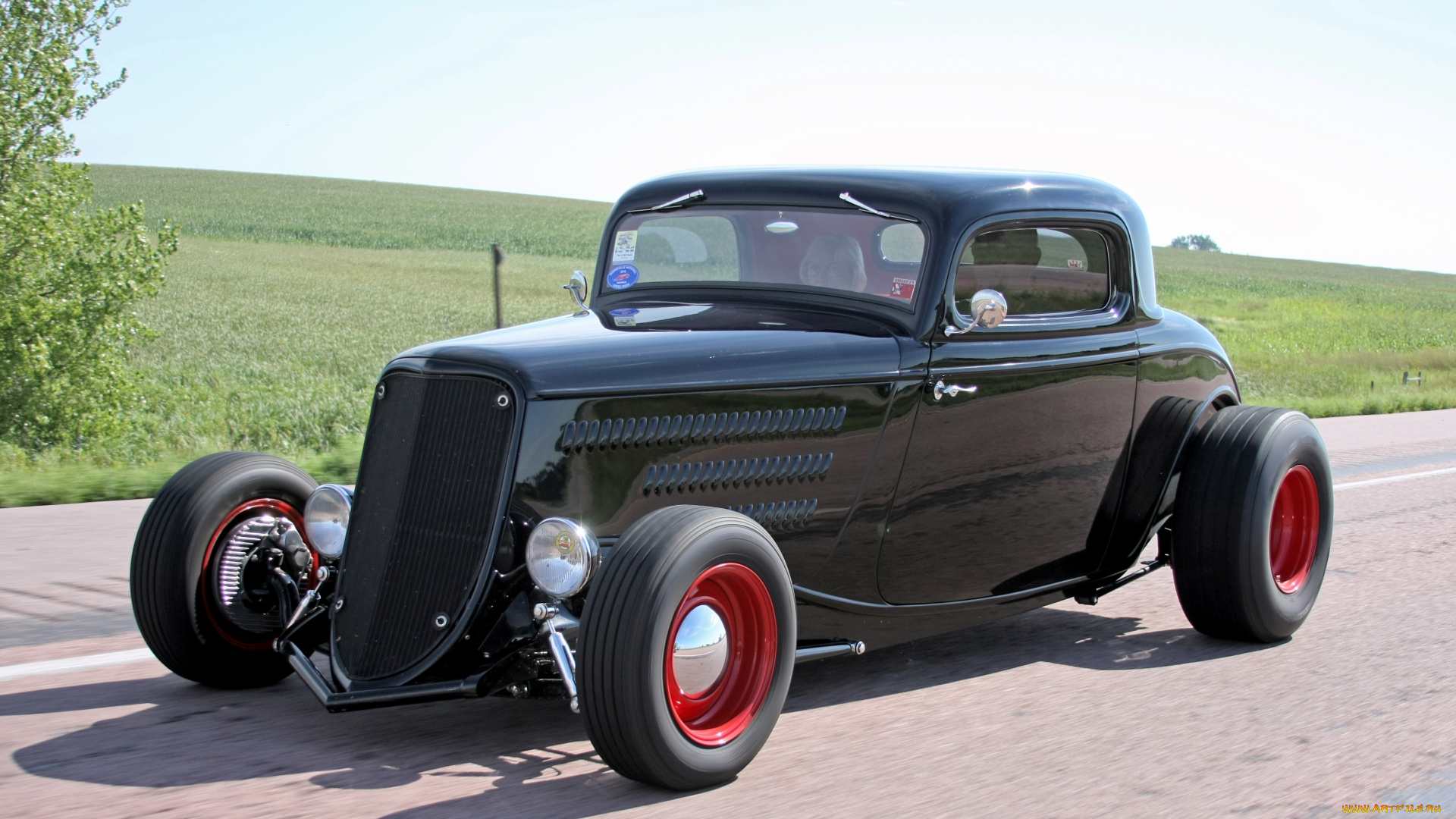 ford, coupe, hot, rod, 1933, автомобили, hotrod, dragster, классика, едет, купе, хот-род, форд, 1933