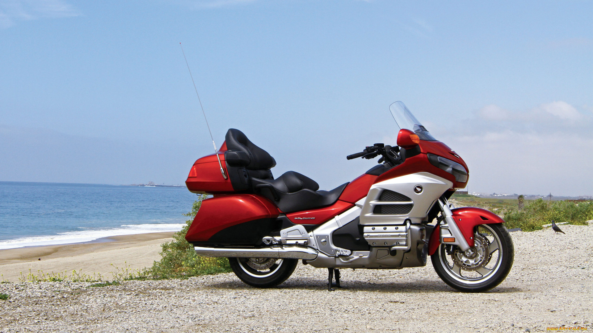 honda, goldwing, 2012, мотоциклы, honda, хонда, золотокрылая, красная, природа, океан, пляж