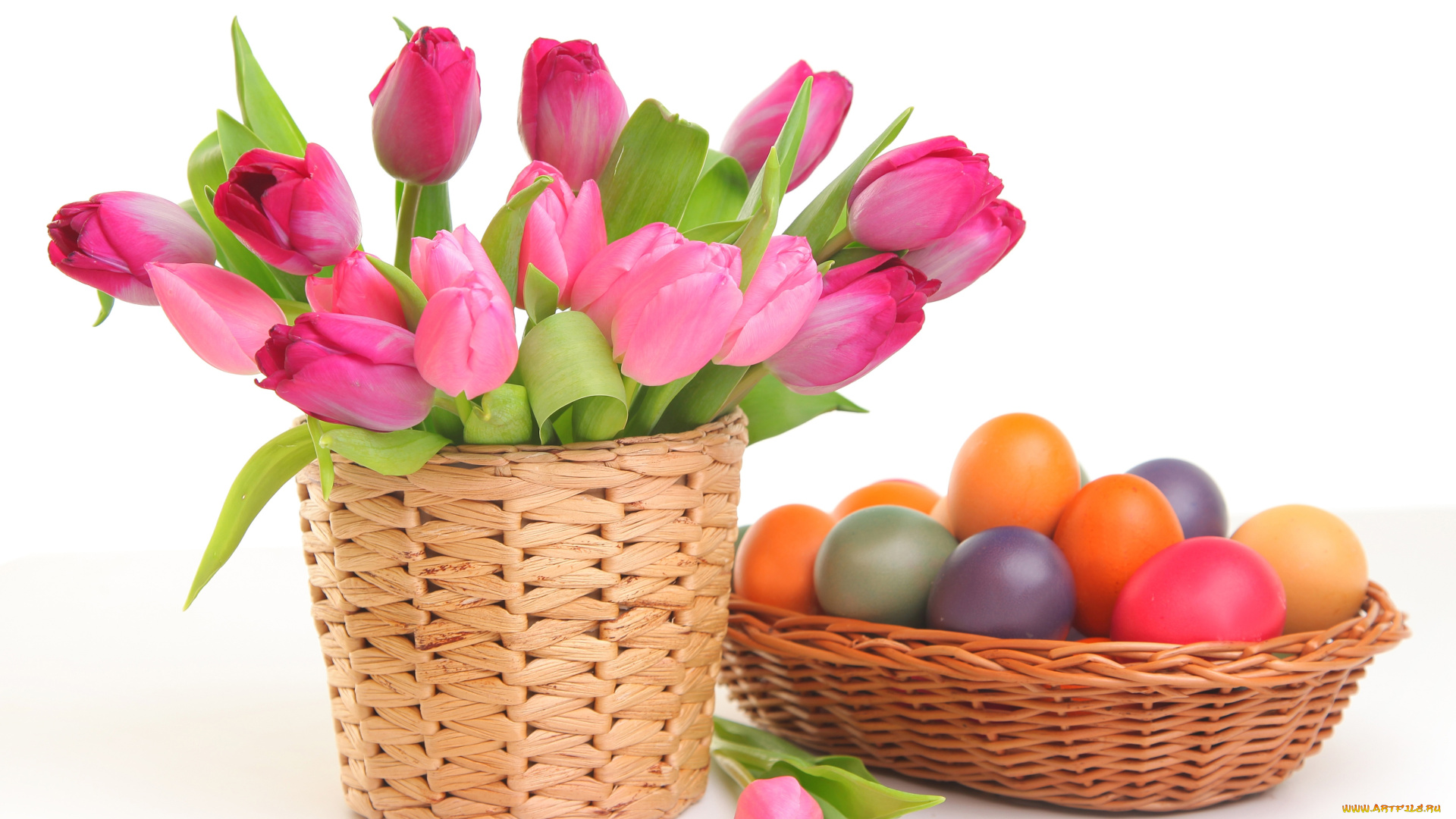 праздничные, пасха, тюльпаны, яйца, цветы