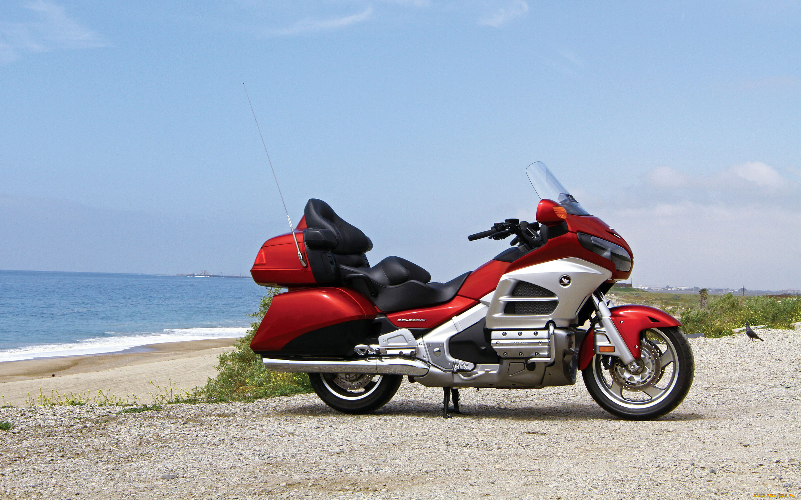 honda, goldwing, 2012, мотоциклы, honda, хонда, золотокрылая, красная, природа, океан, пляж