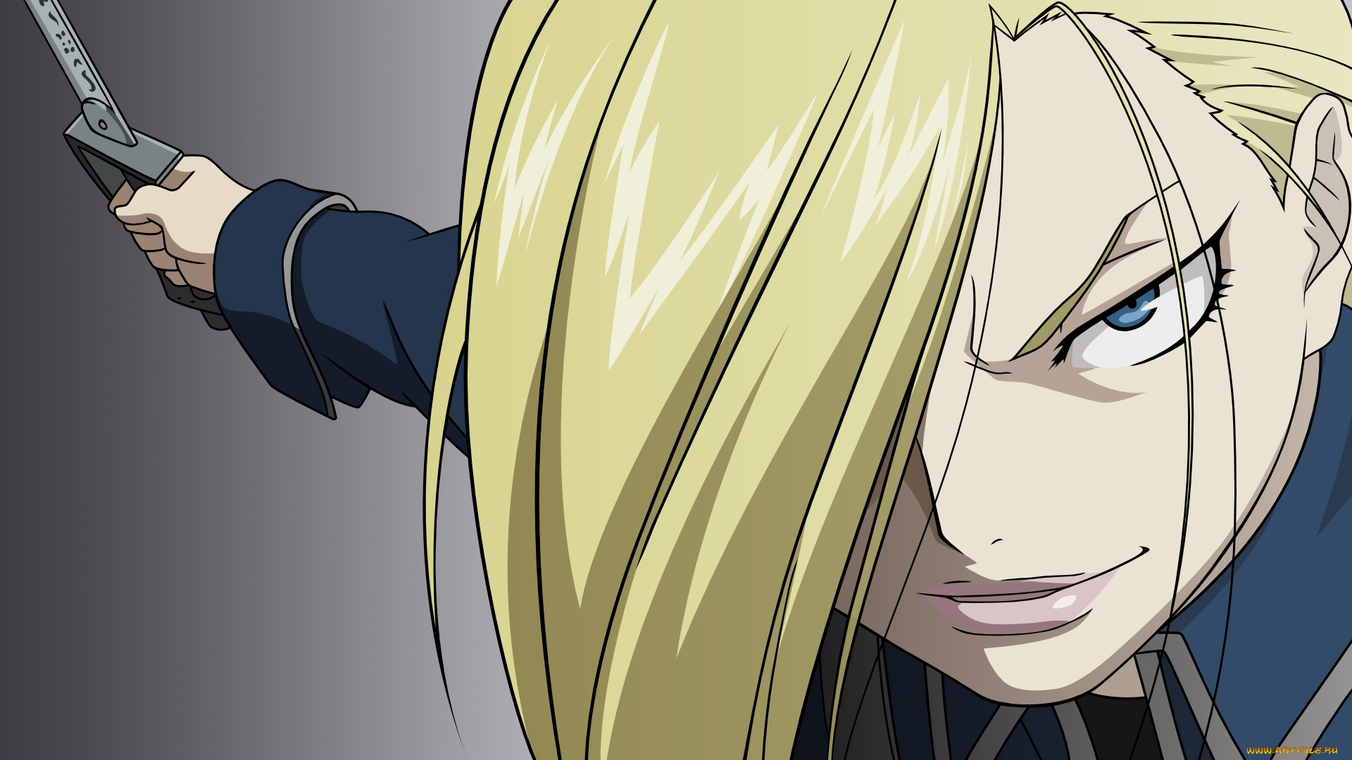 аниме, fullmetal, alchemist, взгляд, fullmetal, alchemist, olivier, mira, armstrong, оружие, злость