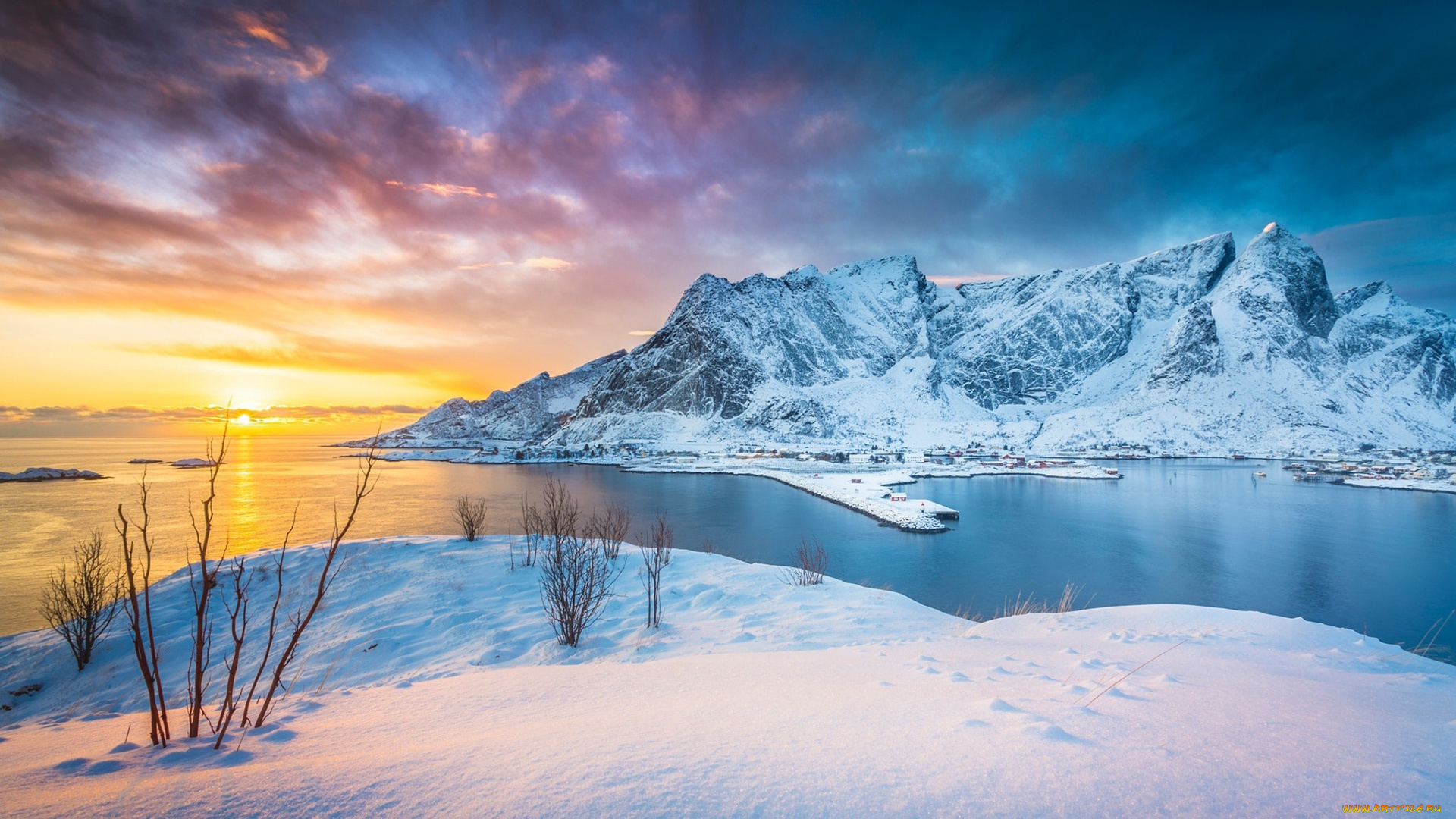 города, -, пейзажи, закат, lofoten, islands, норвегия, озеро, stefano, termanini, norway, зима, горы