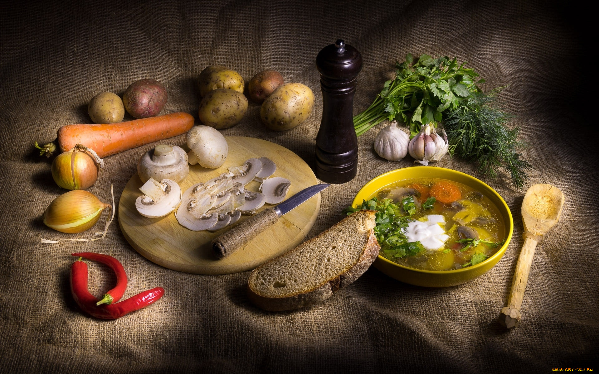 еда, первые, блюда, грибной, суп