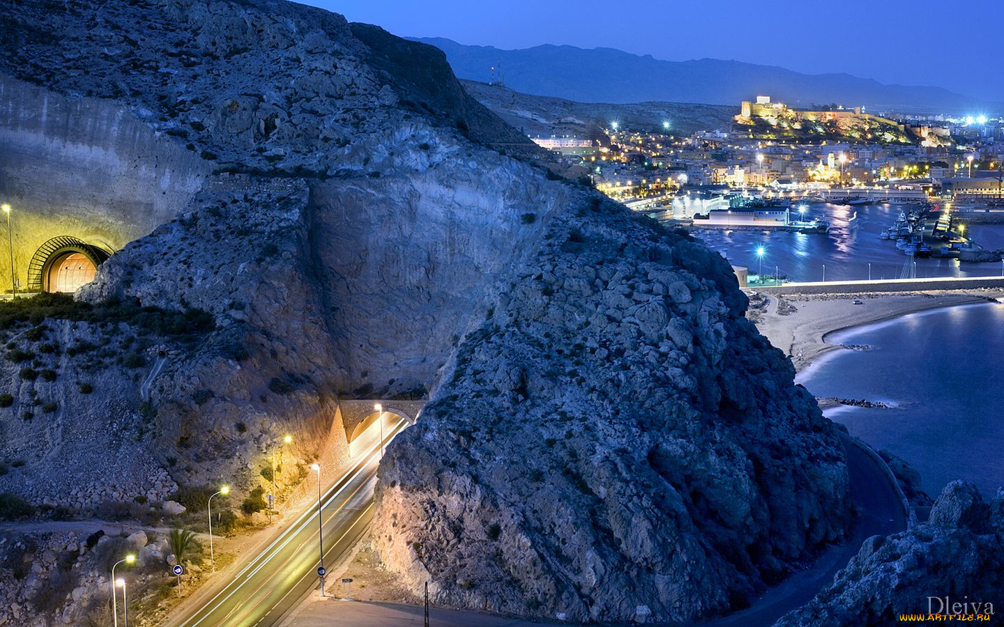 andalucia, spain, города, огни, ночного, almeria