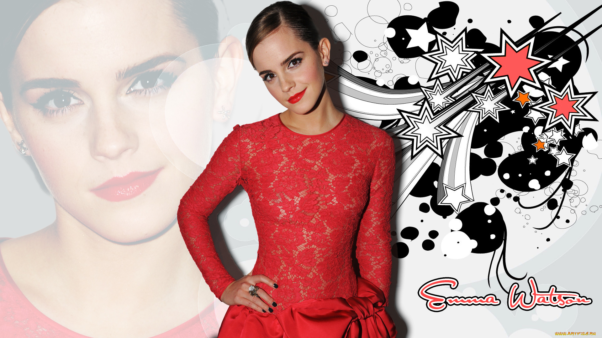 Emma, Watson, девушки, ухмылка, красное, платье, кольцо, векторные, звезды