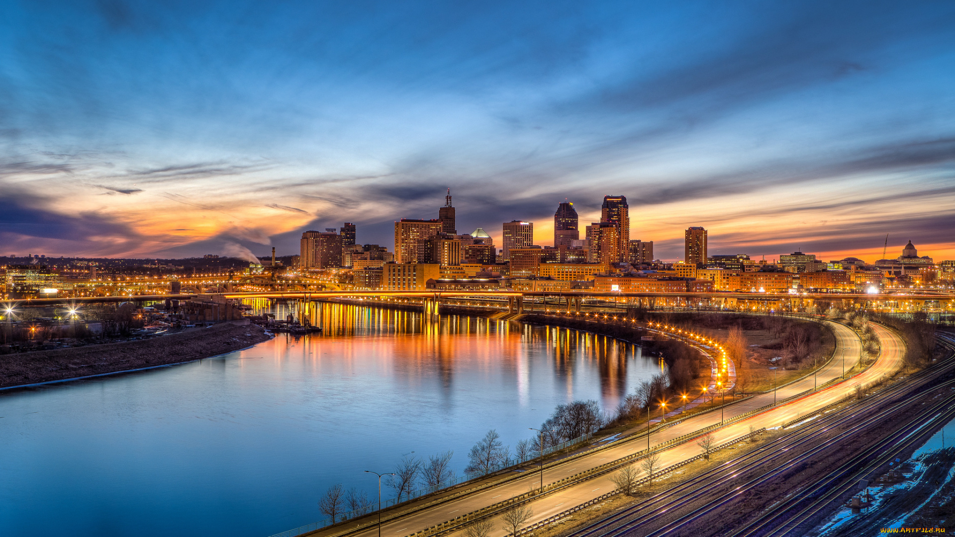 st, paul, , minnesota, города, -, огни, ночного, города, фонари, ночь