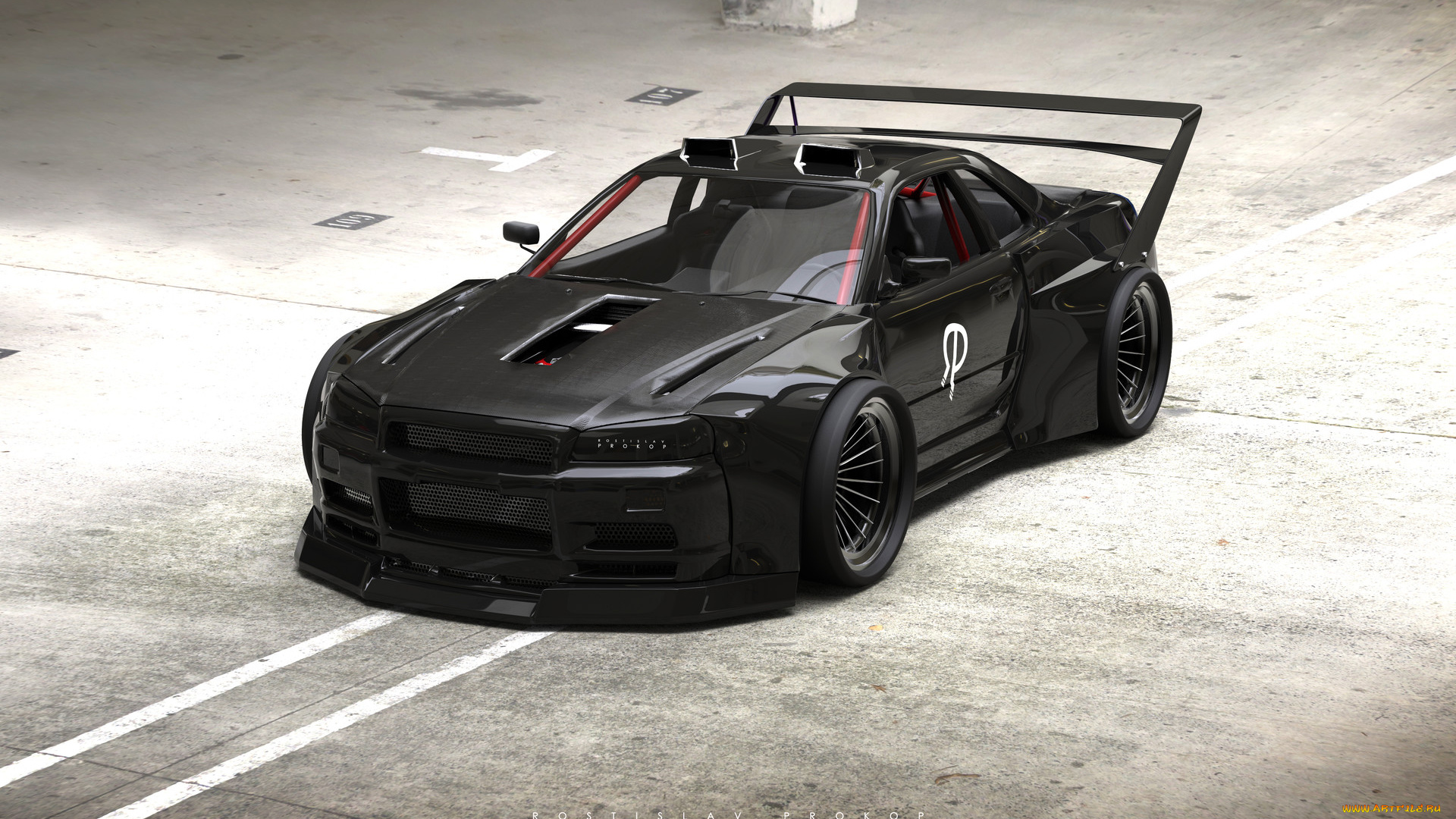 nissan, skyline, gt-r, r34, black, widow, автомобили, 3д, nissan, skyline, gtr, r34, black, widow