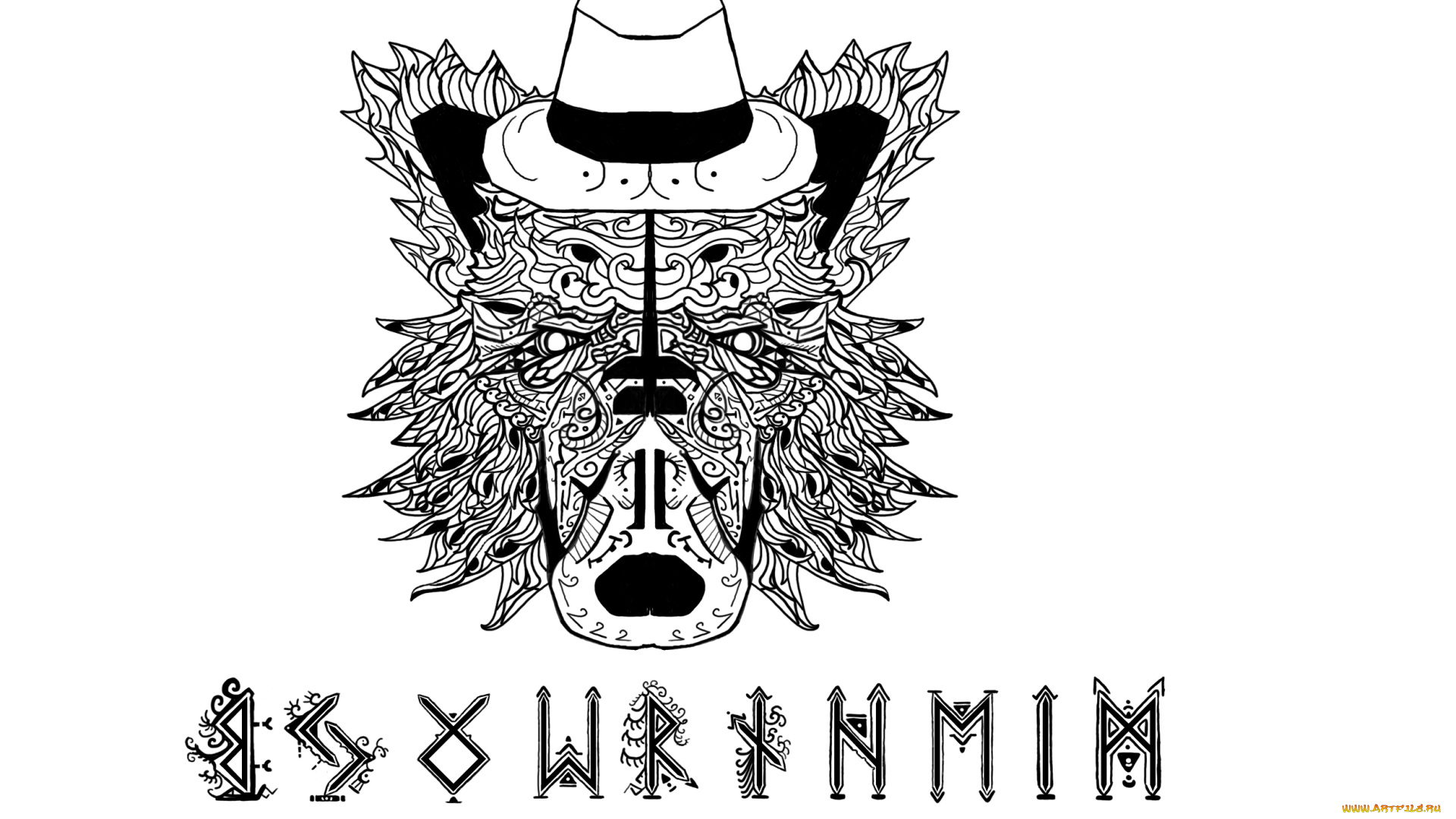 рисованные, минимализм, sigil, house, with, hat, bear