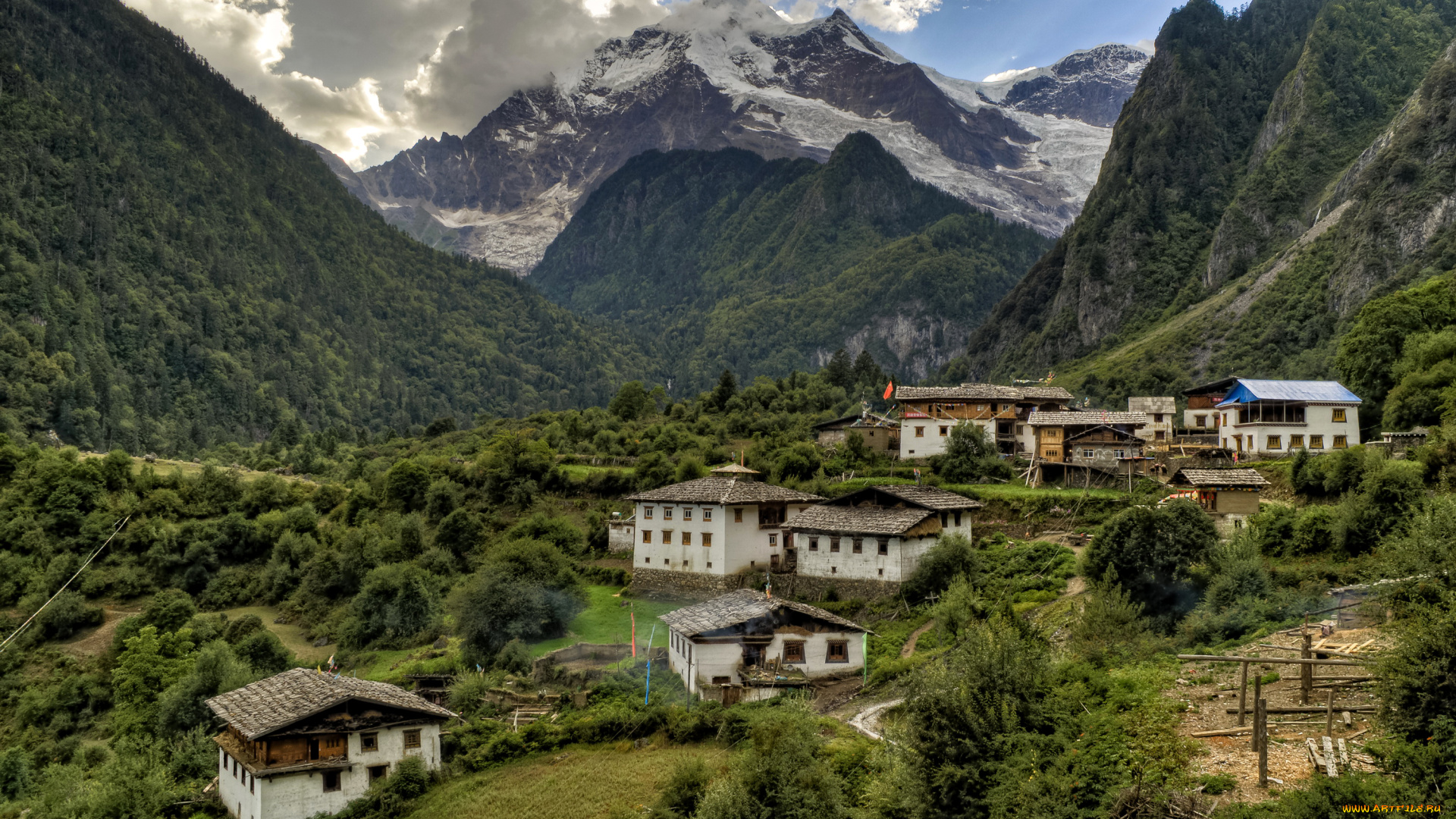 города, -, пейзажи, домики, деревня, yunnan, yubeng, ущелье, скалы, горы, китай