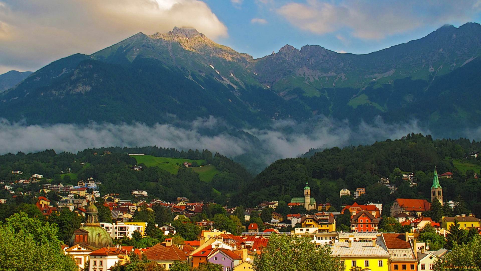 инсбрук, австрия, города, -, панорамы, горы, панорама, дома, инсбрук, австрия