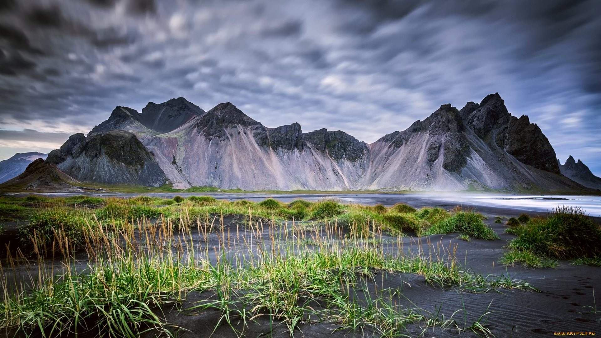 природа, горы, небо, чёрный, песок, stockksness, vestrahorn, исландия