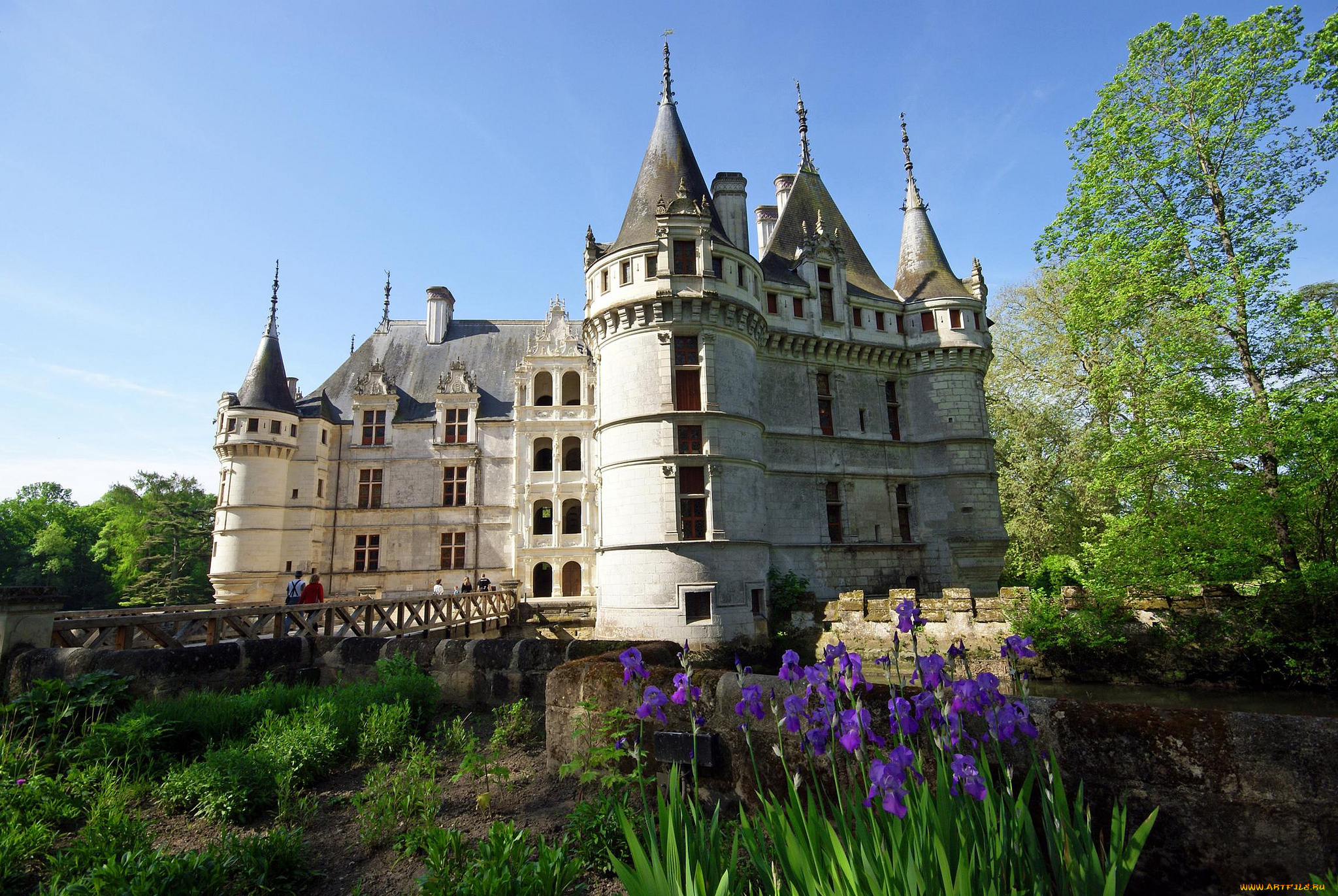 azay-le-rideau, , france, города, замки, франции, парк, замок