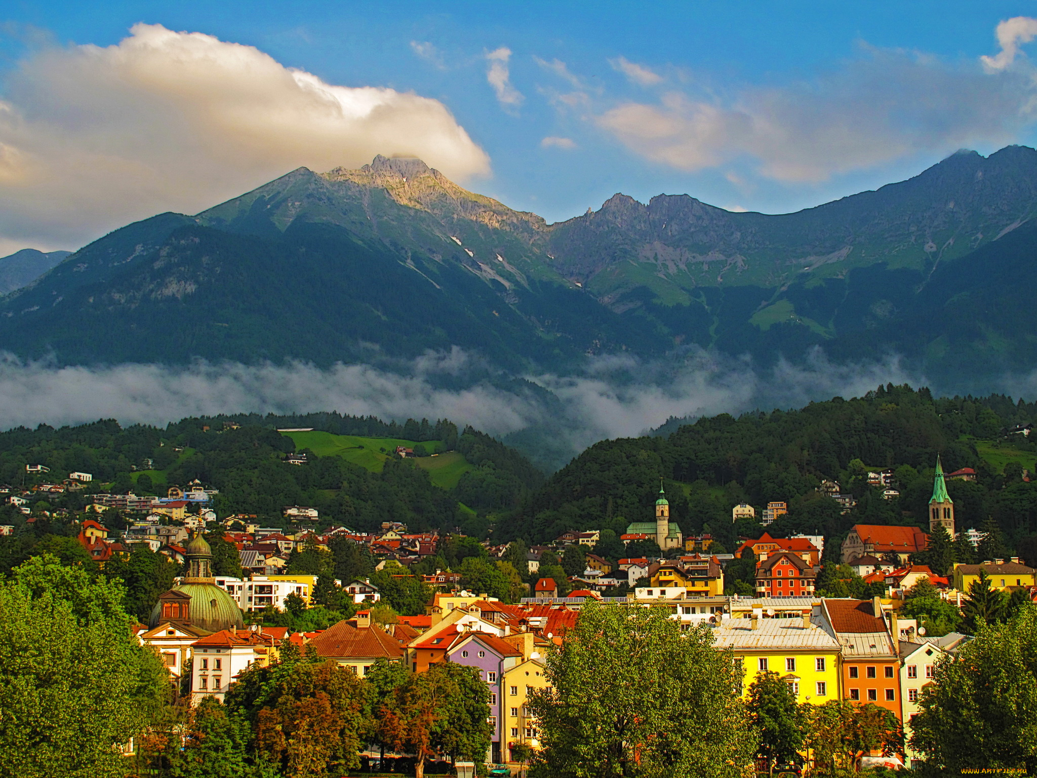 инсбрук, австрия, города, -, панорамы, горы, панорама, дома, инсбрук, австрия