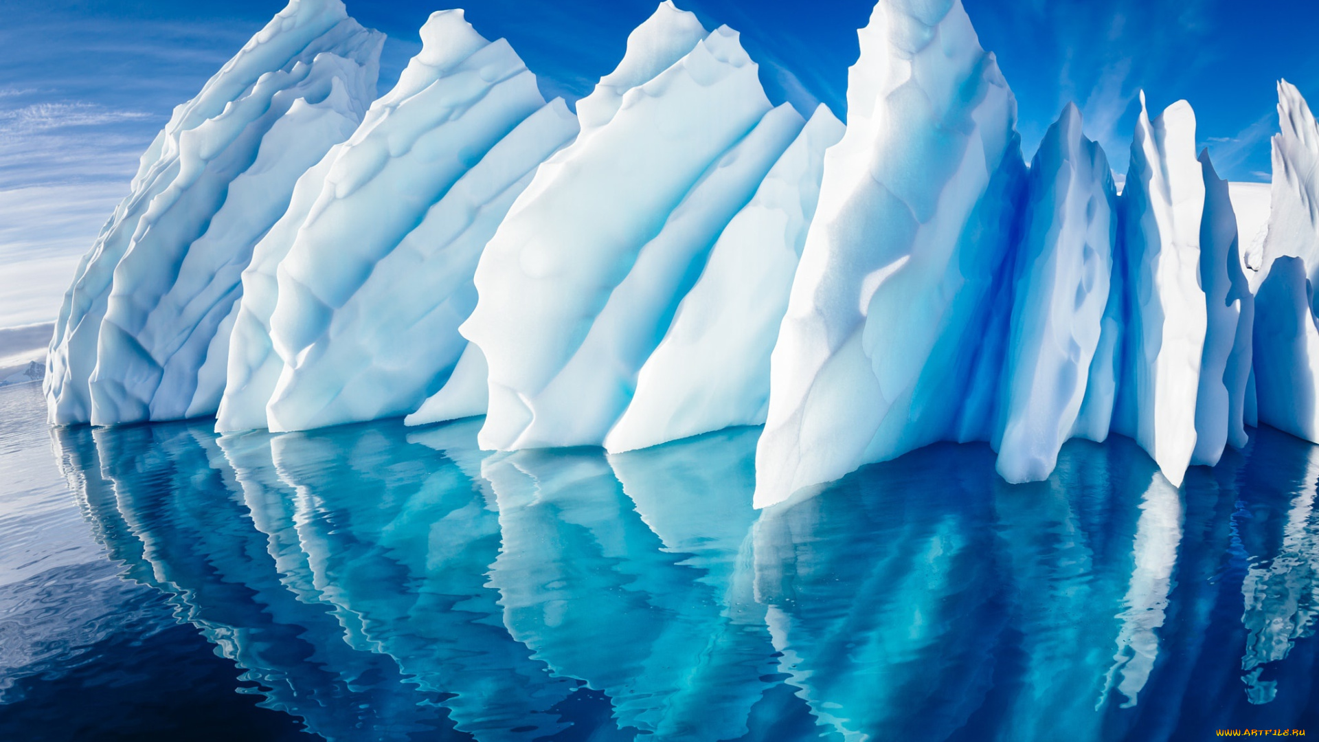 природа, айсберги, и, ледники, ледник, лёд, океан, отражение, небо, море