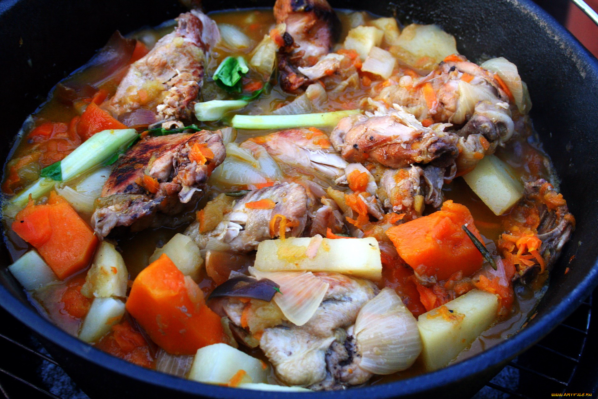 еда, вторые, блюда, курица, рагу, картофель, морковь