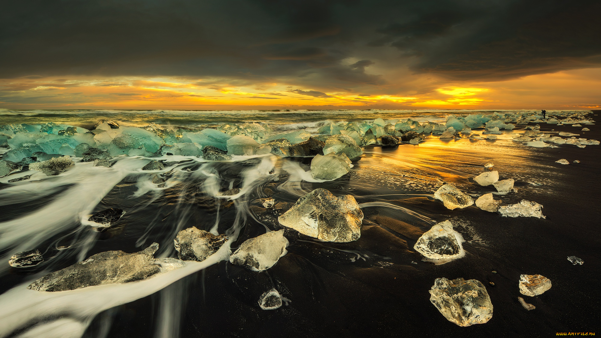 природа, айсберги, и, ледники, исландия, фотограф, свет, лёд, пляж
