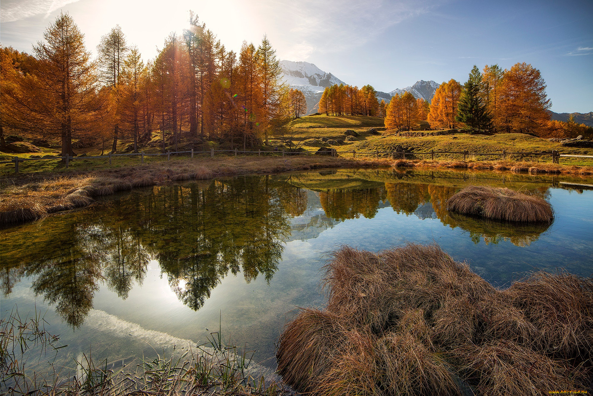 природа, реки, озера, пруд, горы, свет, осень, отражение