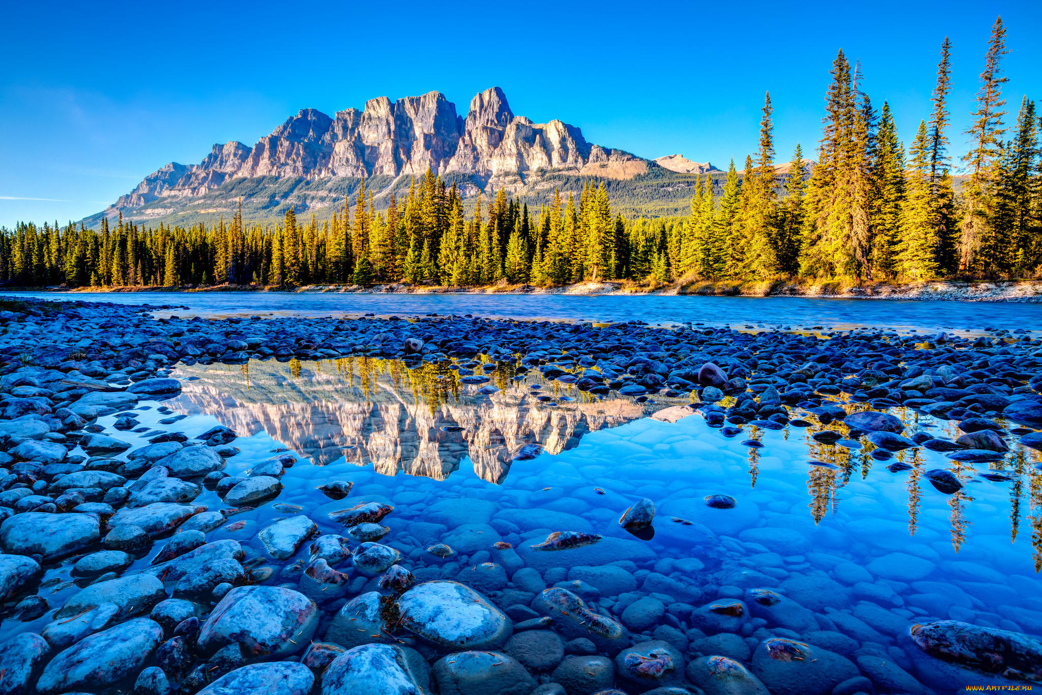природа, пейзажи, банф, национальный, парк, канада, горы, камни, река