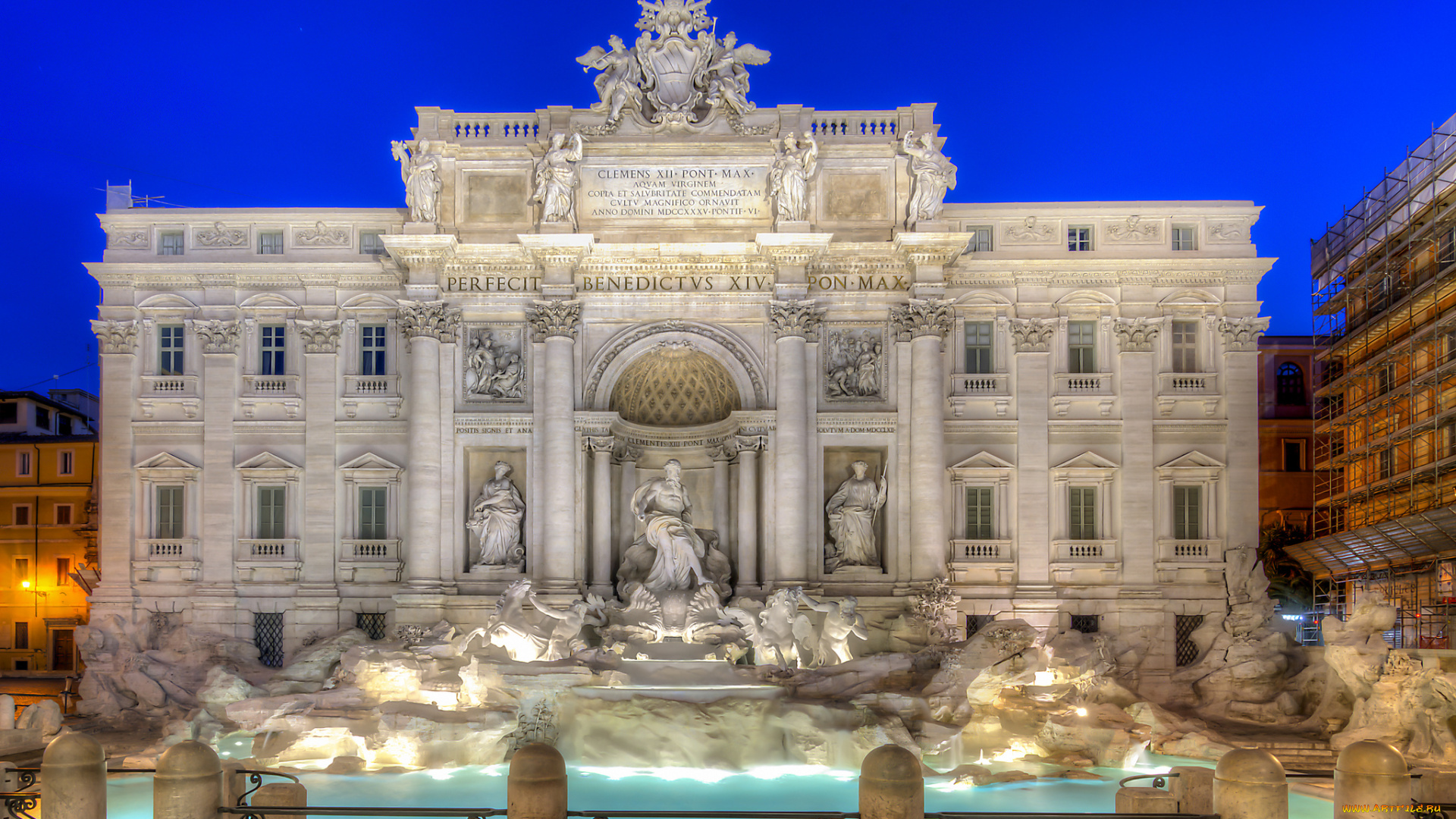 trevi, fountain, города, рим, , ватикан, , италия, фонтан, дворец, ночь