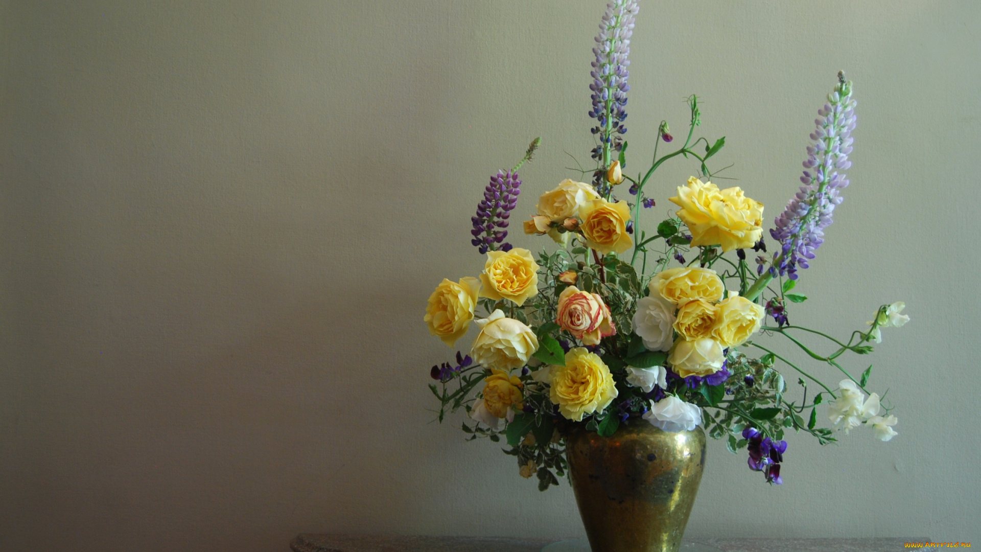 цветы, букеты, композиции, ваза, розы, люпин, душистый, горошек