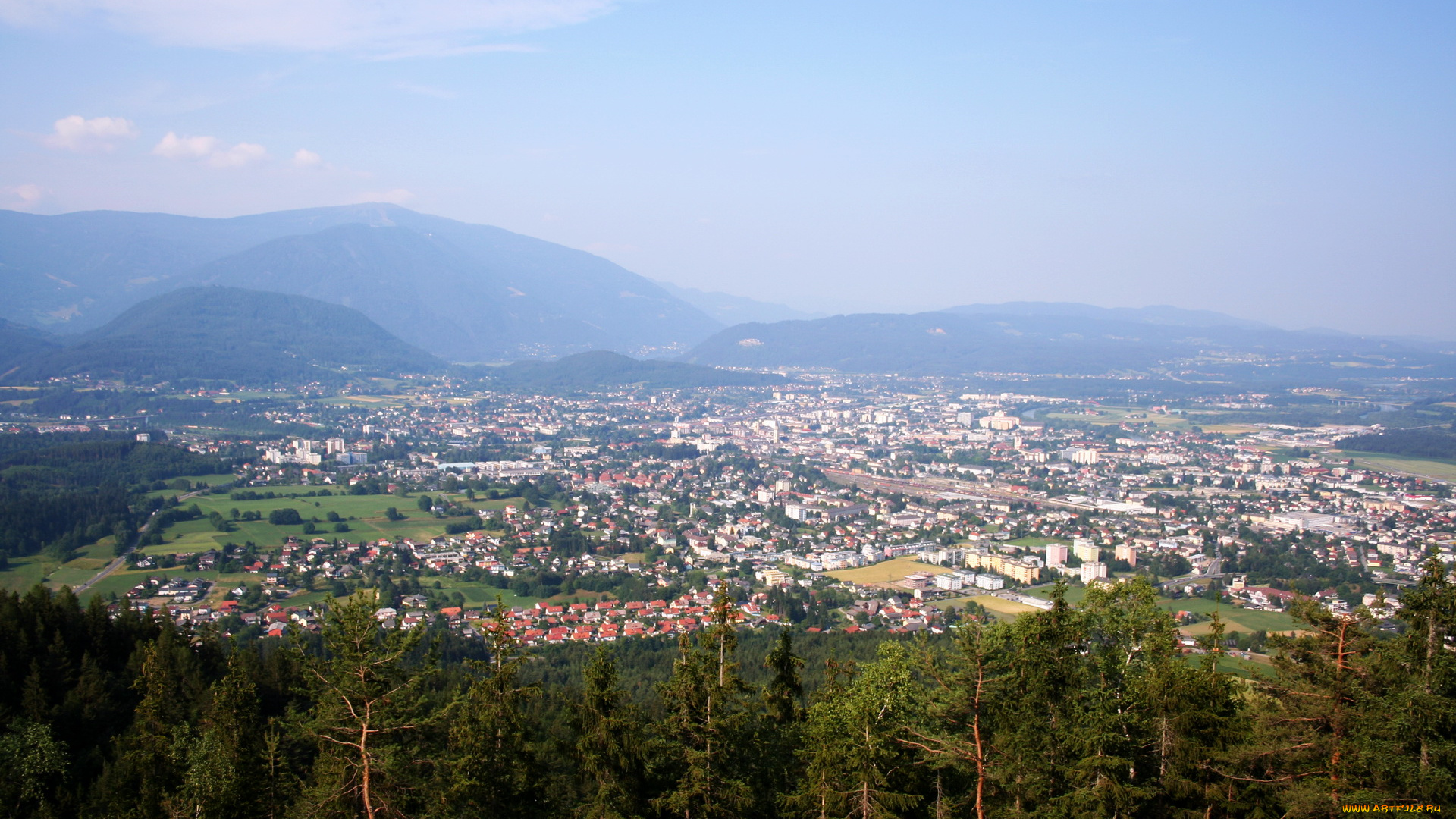 города, панорамы, villach, австрия