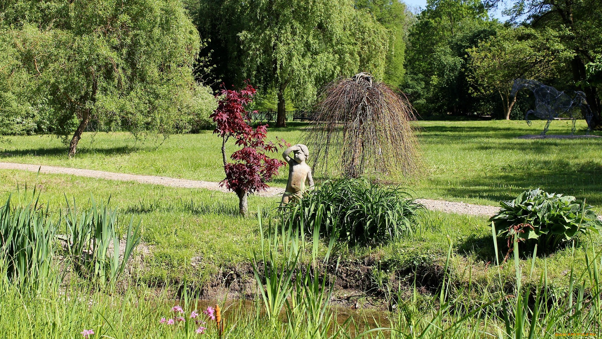 природа, парк, деревья, скульптуры