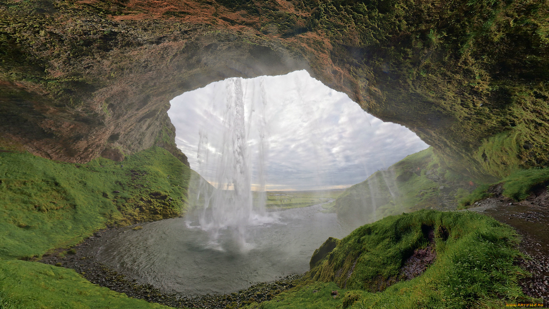природа, водопады, пещера, исландия