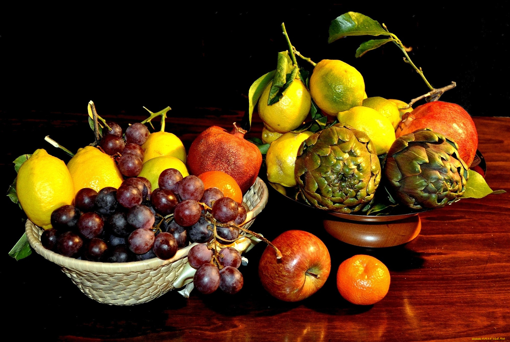 еда, фрукты, овощи, вместе, мандарин, артишоки, яблоки, лимоны, гранат, виноград