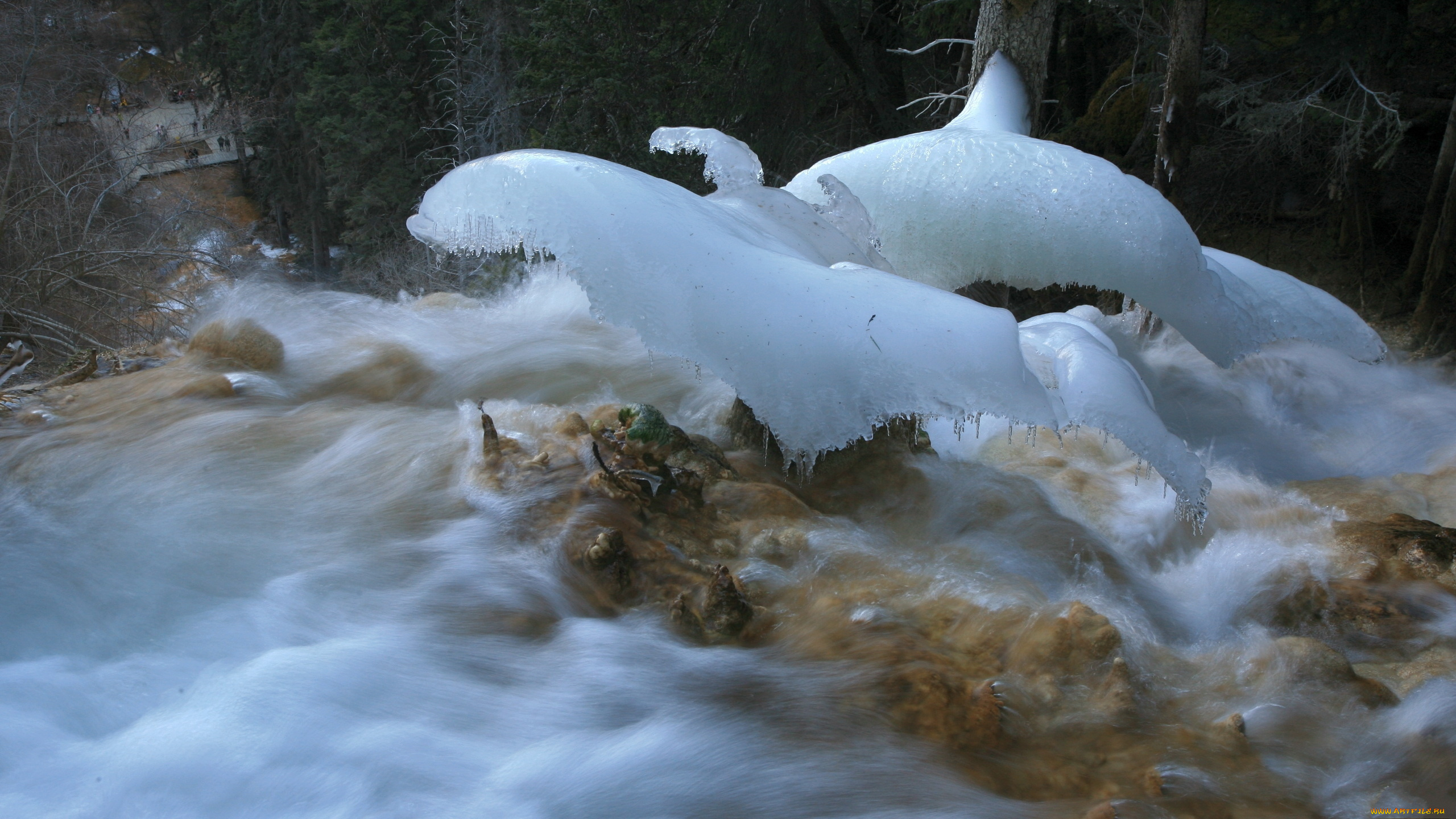 природа, зима, лёд, вода, река