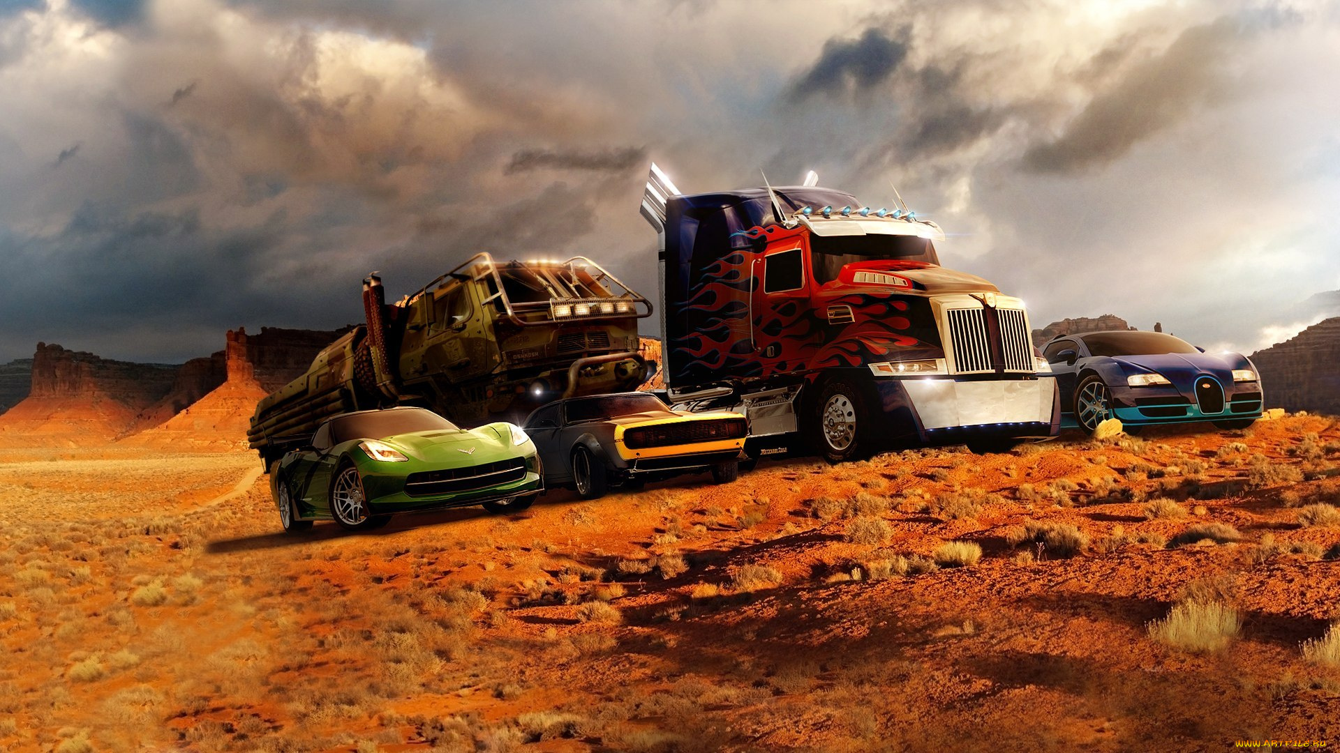кино, фильмы, transformers, грузовик, пустыня