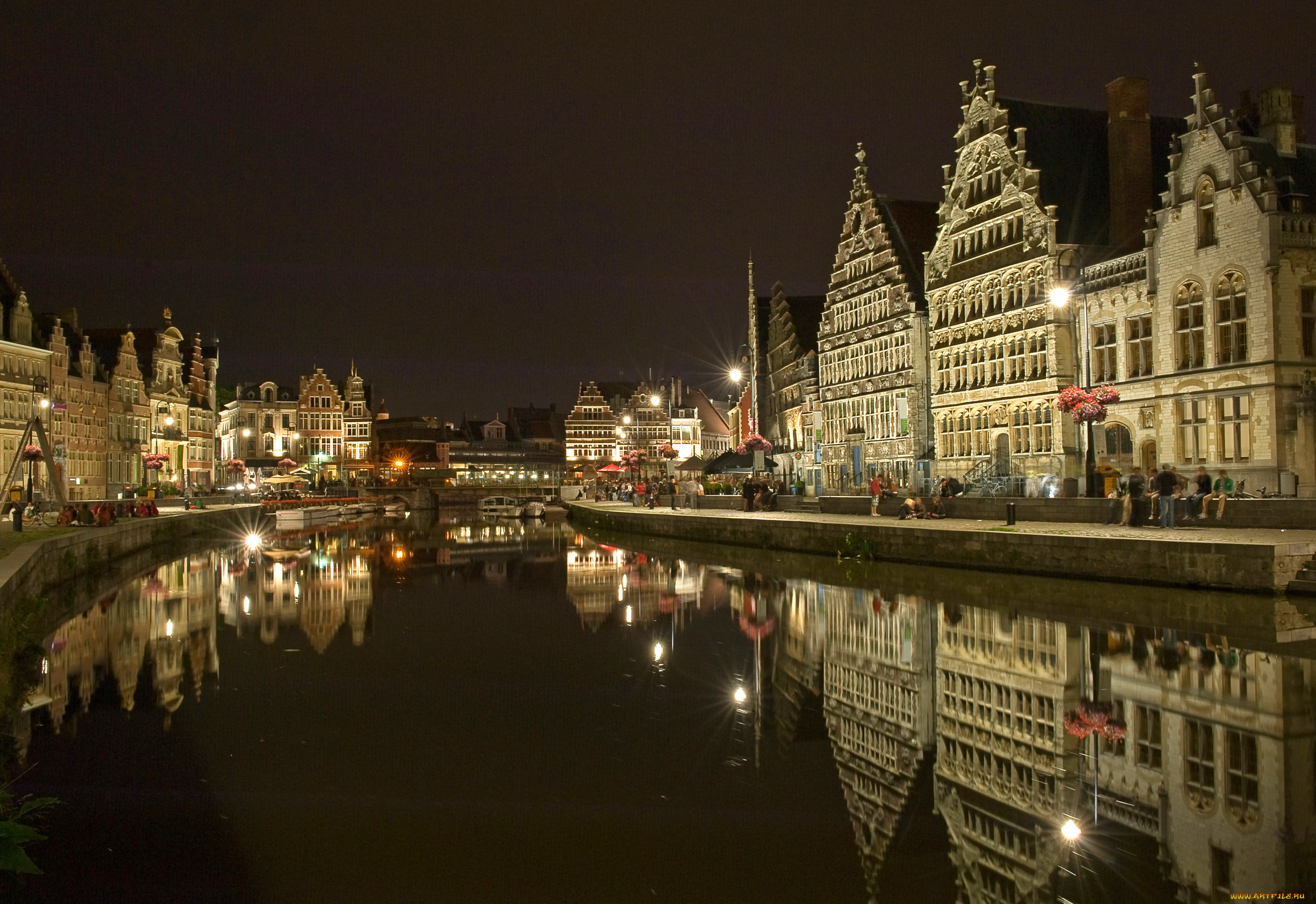Гент Бельгия город ночь огни бесплатно