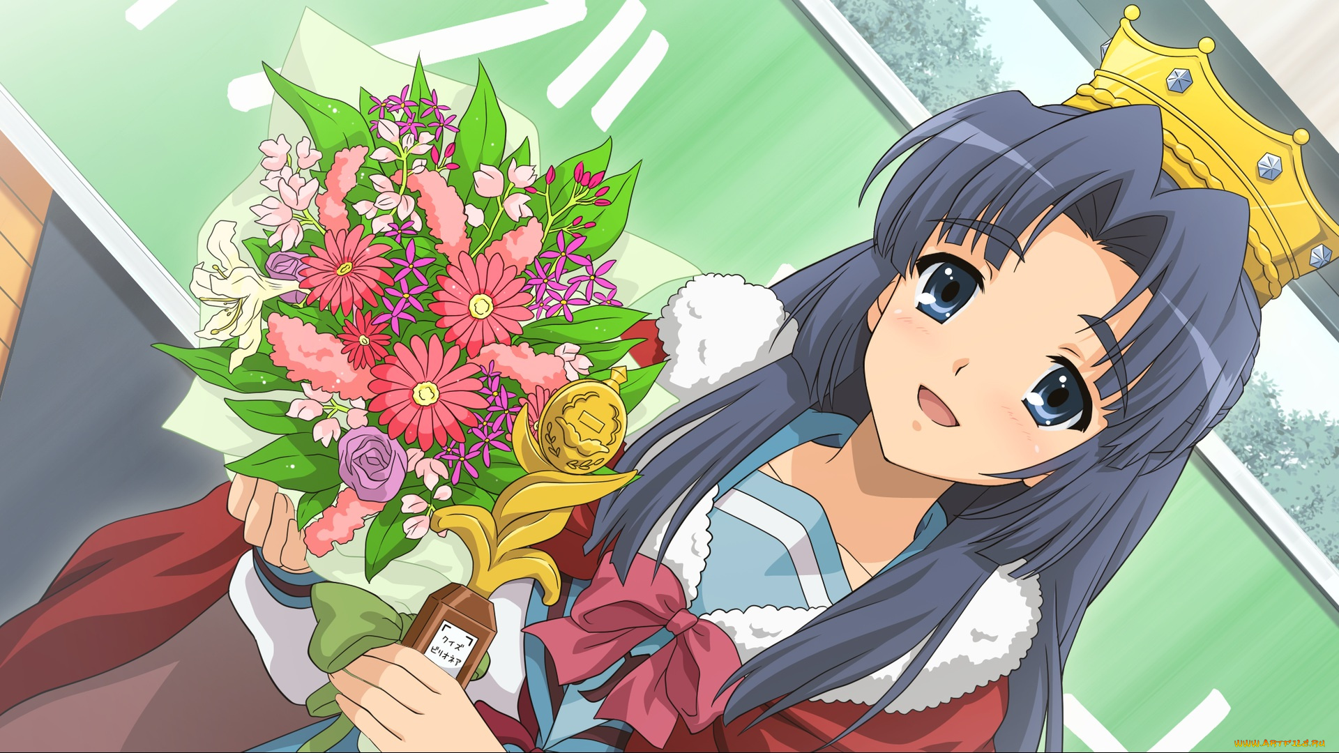 аниме, the, melancholy, of, haruhi, suzumiya, букет, корона, девушка, suzumiya, haruhi, no, yuutsu, цветы, asakura, ryouko
